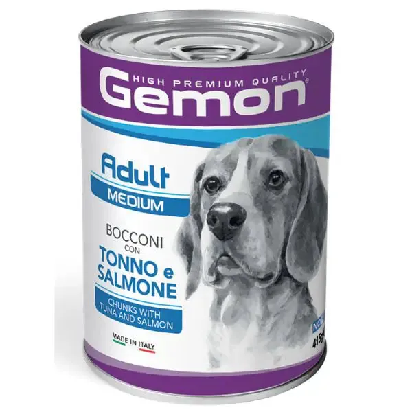 Monge Gemon Dog Adult Medium Bocconi 415 gr Tonno e salmone - confezione da 24 pezzi - Cibo umido per cani - immagine 1