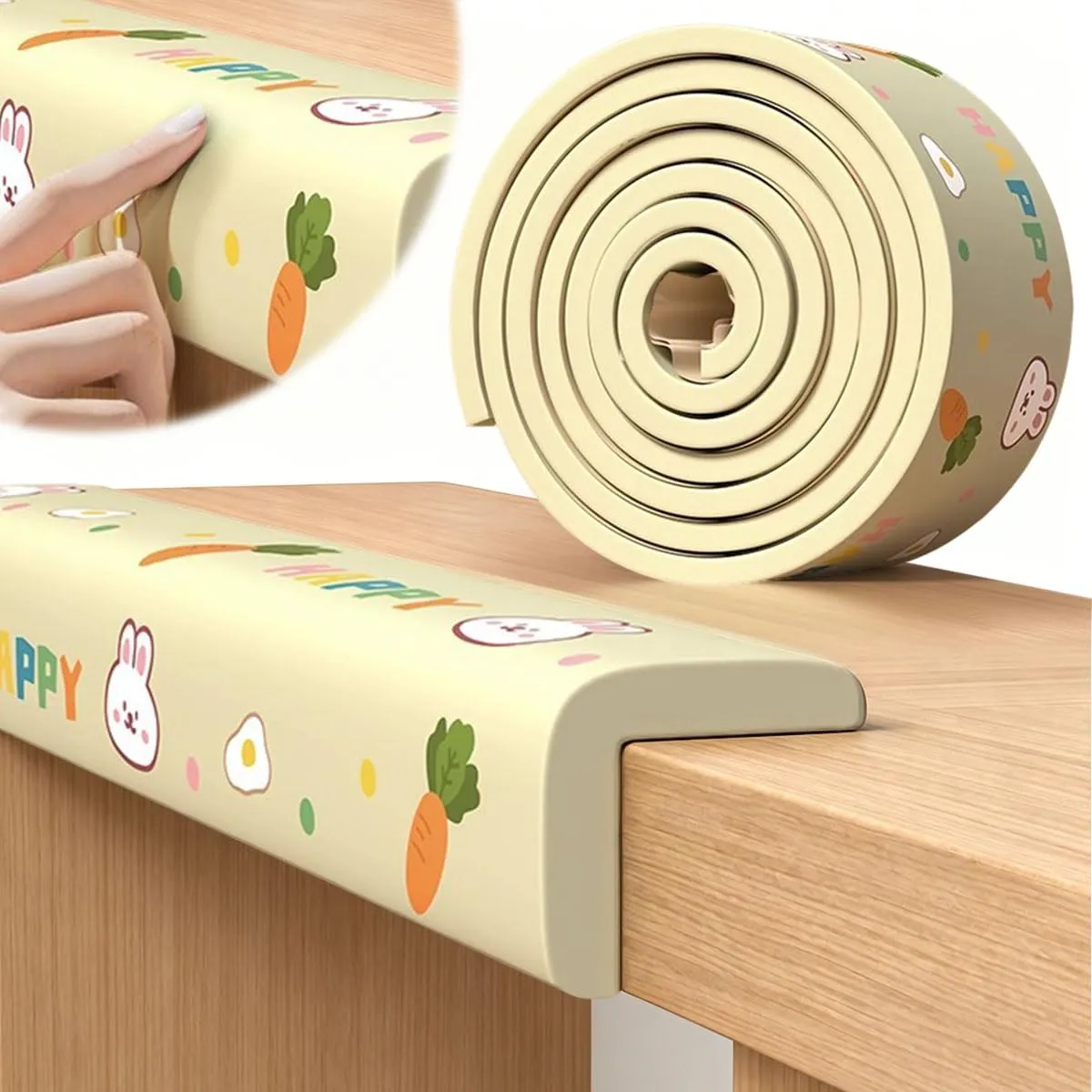 Paraspigoli per bambini, in schiuma, paraspigoli del tavolo, autoadesiva, per bambini, letto, davanzale e scrivania, mobili (Beige-2, 2M X 8CM) - immagine 1