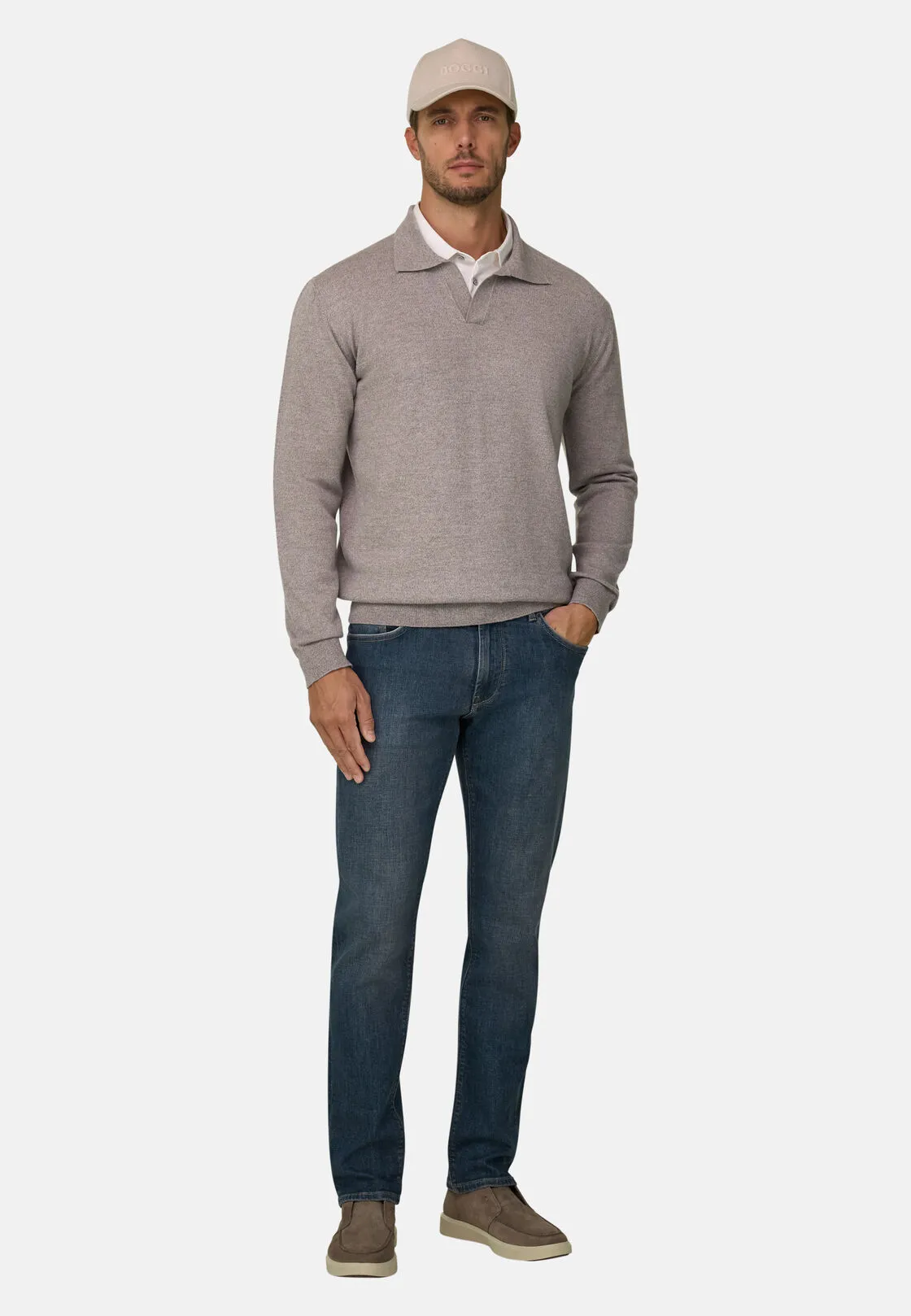 Boggi, Polo Di Maglia In Lana Merino Cashwool® Mouliné, Uomo, Sabbia, Taglia: XL - immagine 2
