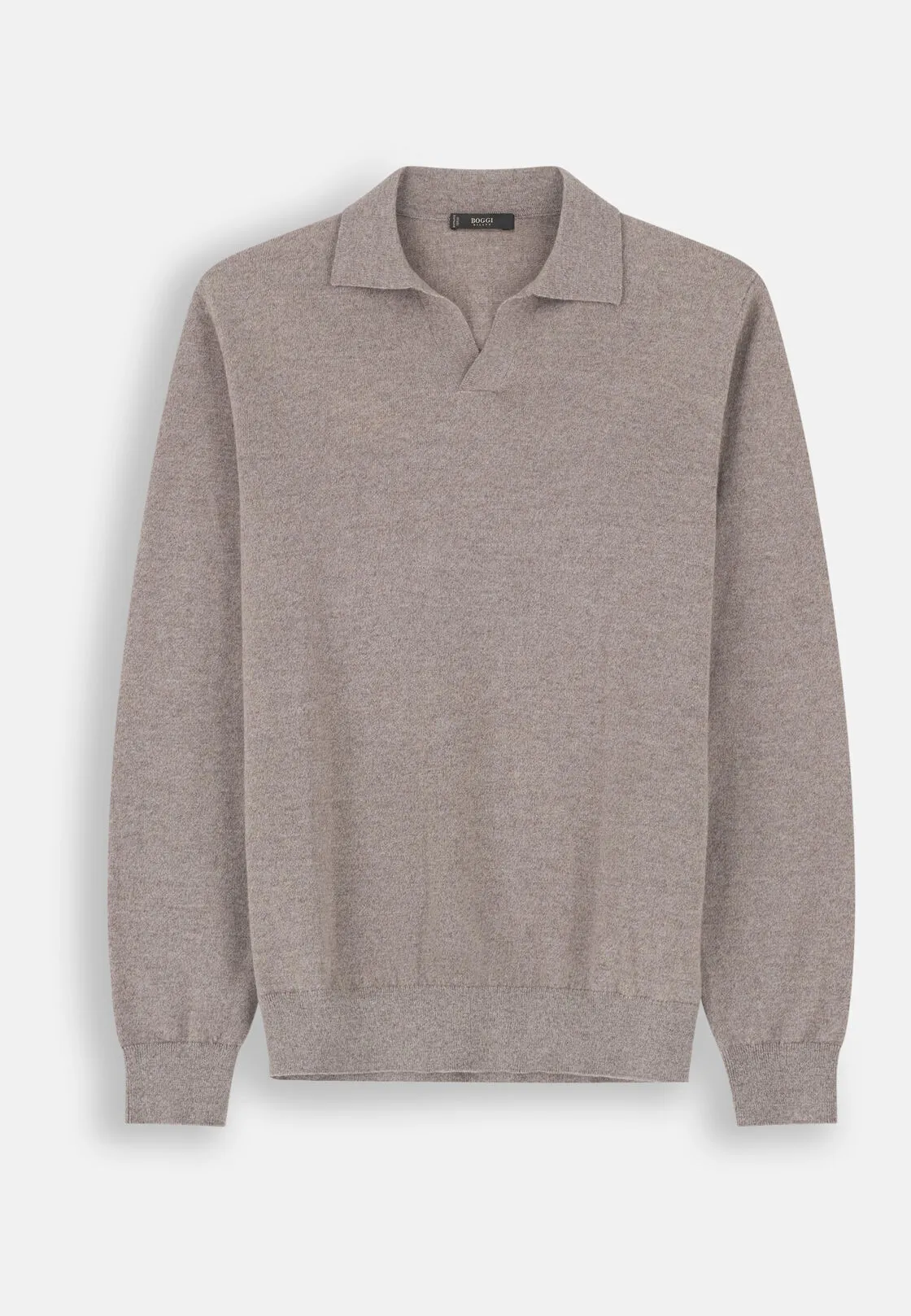 Boggi, Polo Di Maglia In Lana Merino Cashwool® Mouliné, Uomo, Sabbia, Taglia: XL - immagine 5
