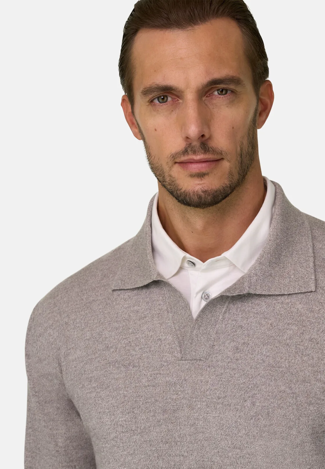 Boggi, Polo Di Maglia In Lana Merino Cashwool® Mouliné, Uomo, Sabbia, Taglia: XXL - immagine 3