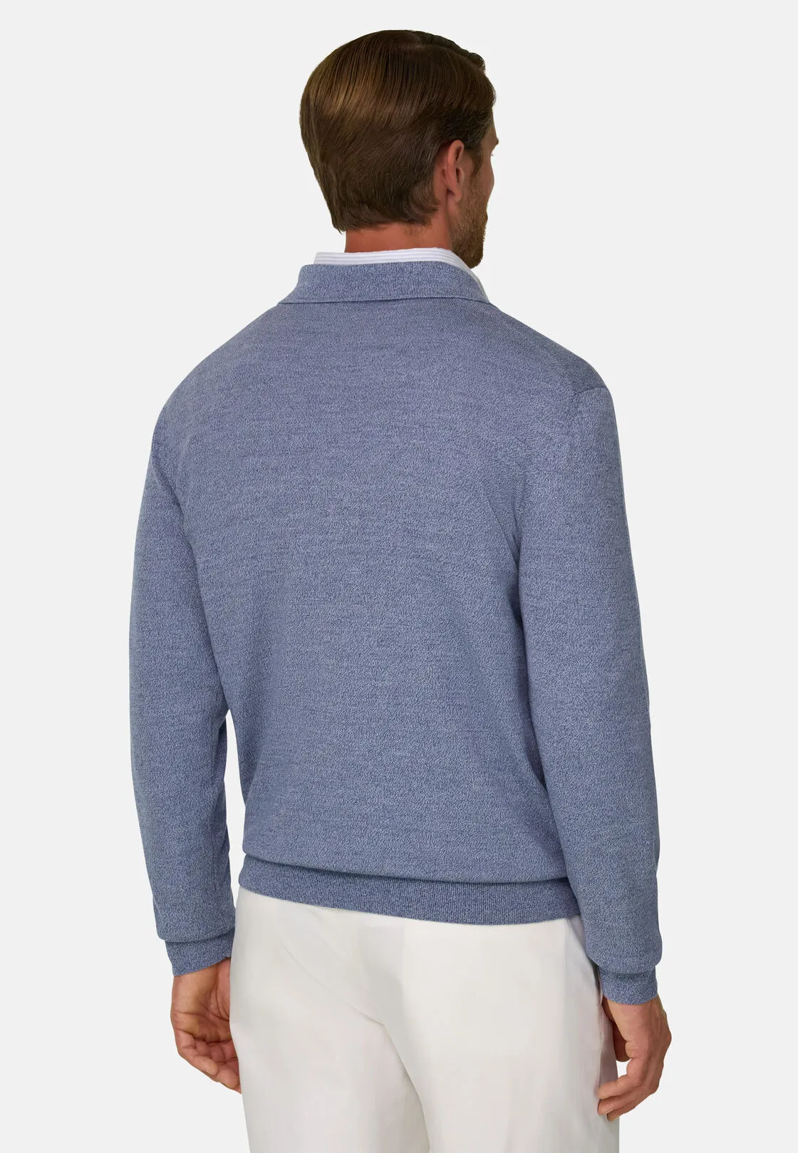 Boggi, Polo Di Maglia In Lana Merino Cashwool® Mouliné, Uomo, Azzurro, Taglia: S - immagine 4