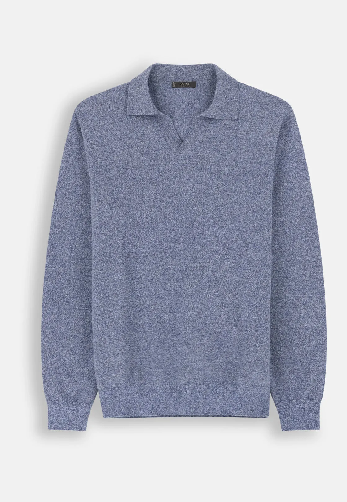 Boggi, Polo Di Maglia In Lana Merino Cashwool® Mouliné, Uomo, Azzurro, Taglia: S - immagine 5