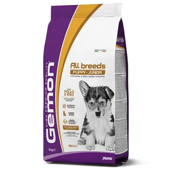 Monge Gemon Puppy & Junior All Breeds con Pollo e Riso 3 kg - Croccantini per cani - immagine 1