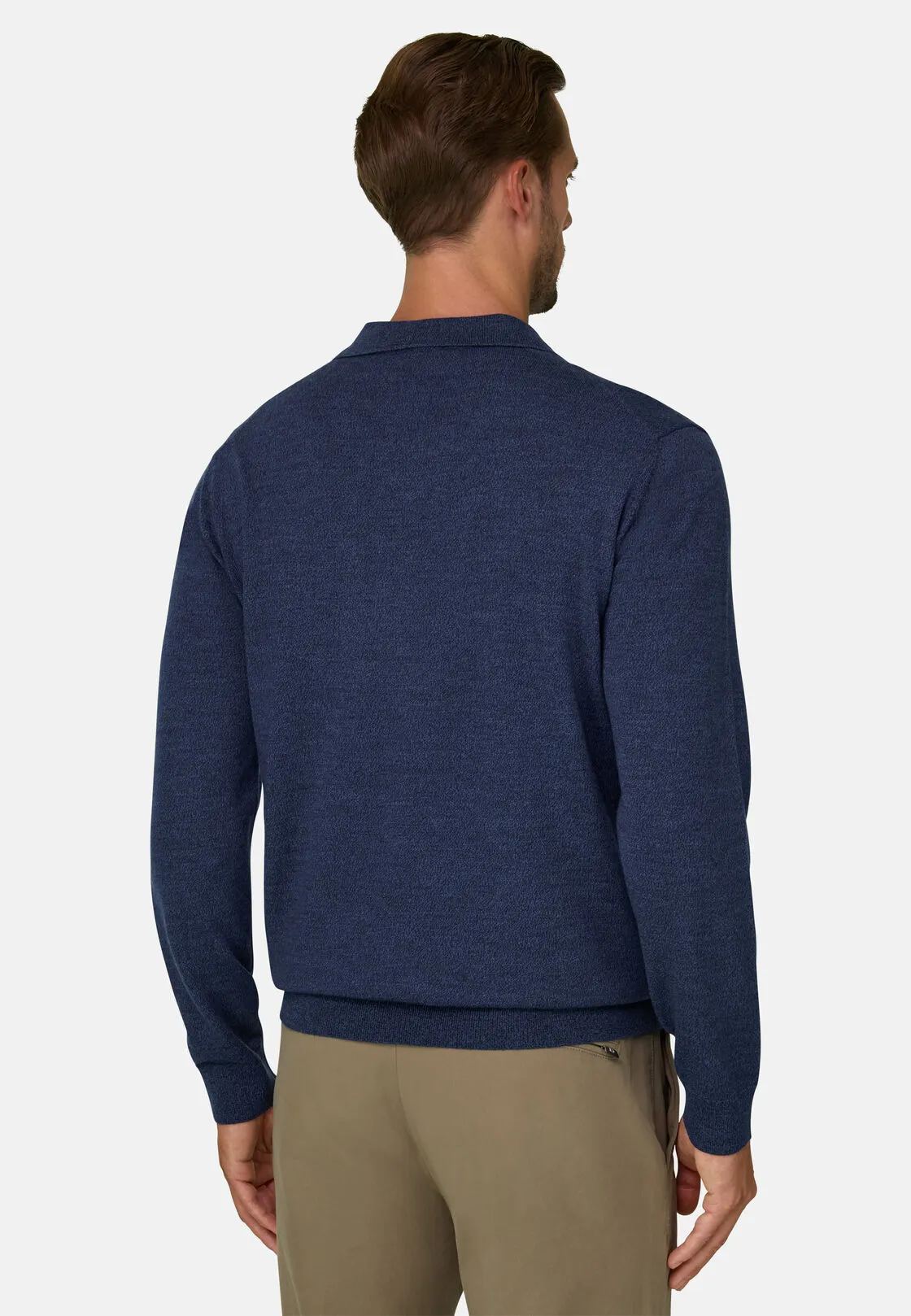 Boggi, Polo Di Maglia In Lana Merino Cashwool® Mouliné, Uomo, Indaco, Taglia: M - immagine 4