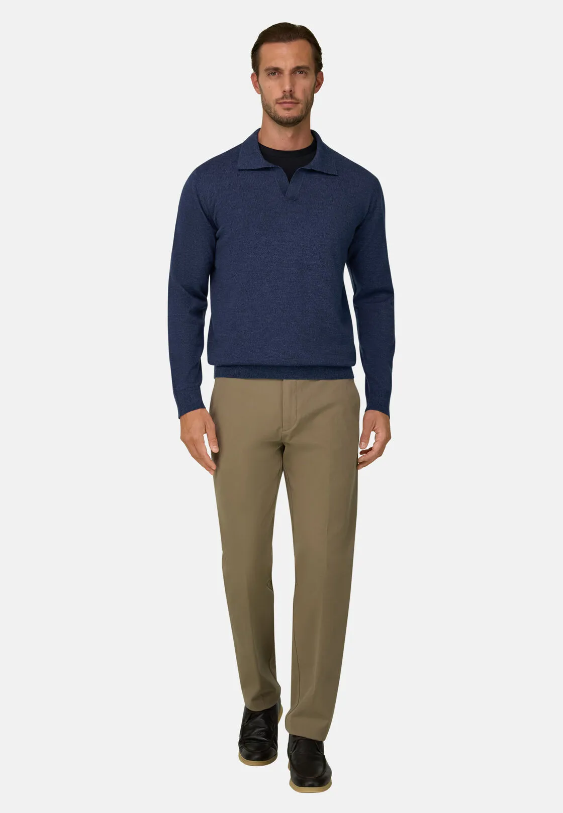 Boggi, Polo Di Maglia In Lana Merino Cashwool® Mouliné, Uomo, Indaco, Taglia: S - immagine 2