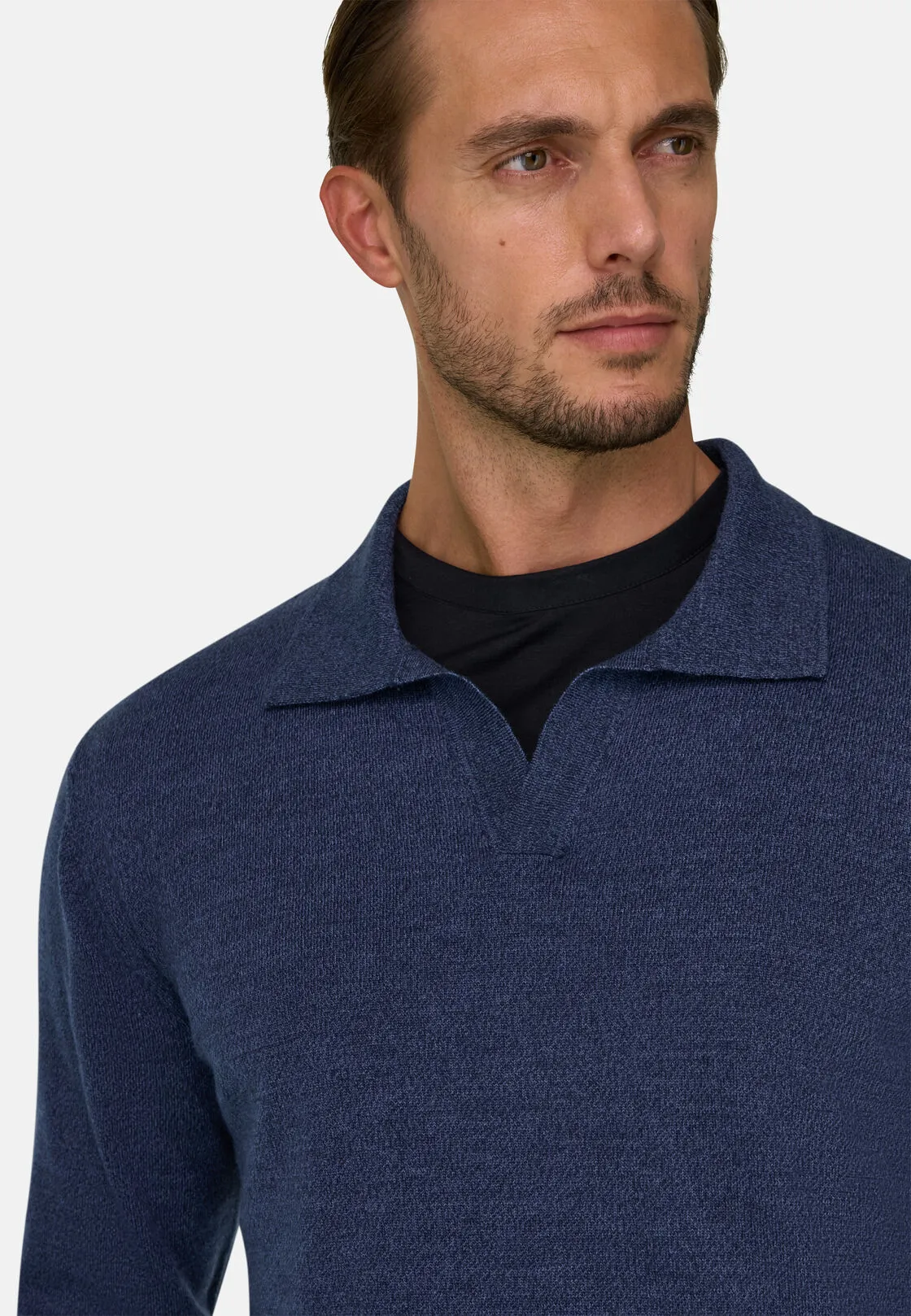 Boggi, Polo Di Maglia In Lana Merino Cashwool® Mouliné, Uomo, Indaco, Taglia: S - immagine 3