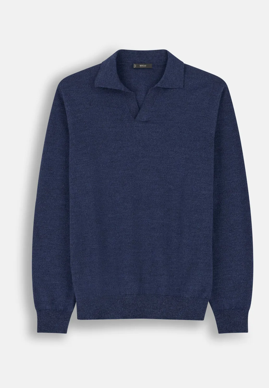 Boggi, Polo Di Maglia In Lana Merino Cashwool® Mouliné, Uomo, Indaco, Taglia: S - immagine 5