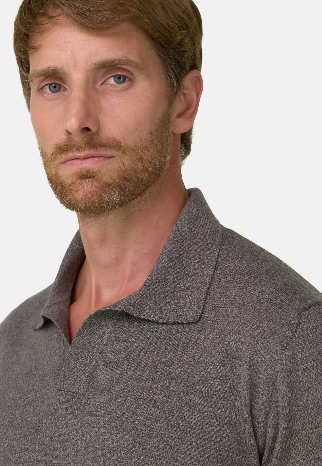 Boggi, Polo Di Maglia In Lana Merino Cashwool® Mouliné, Uomo, Taupe, Taglia: L - immagine 3