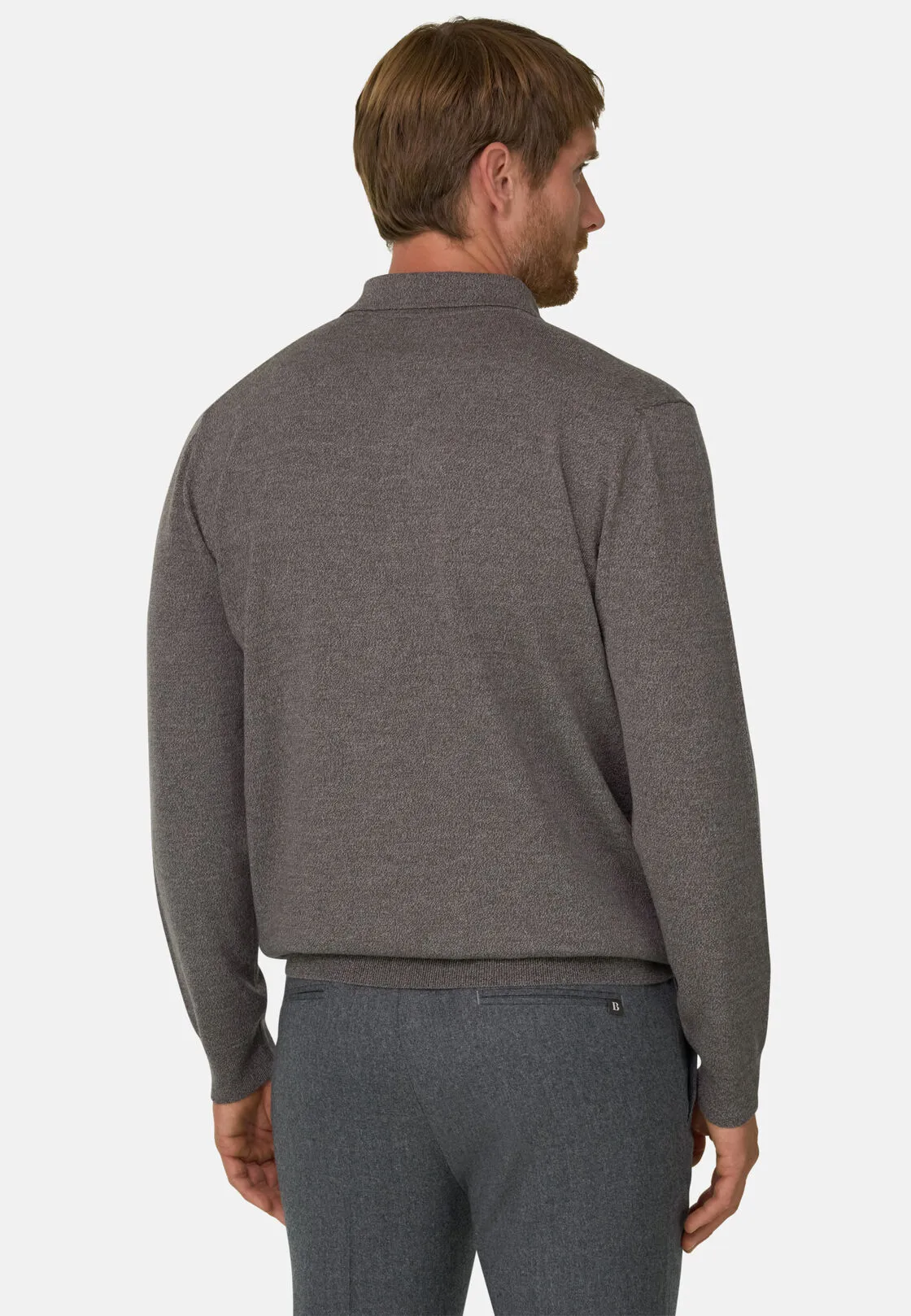 Boggi, Polo Di Maglia In Lana Merino Cashwool® Mouliné, Uomo, Taupe, Taglia: L - immagine 4