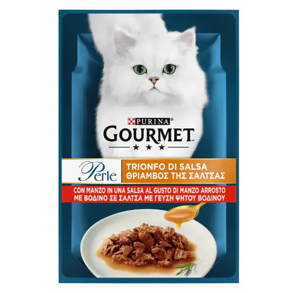 Gourmet Perle Trionfo di Salsa 85 gr Manzo - confezione da 26 pezzi - Cibo umido per gatti - immagine 1