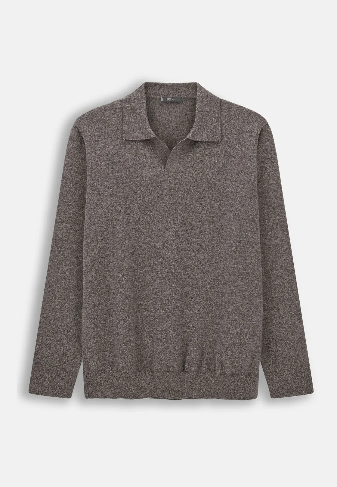 Boggi, Polo Di Maglia In Lana Merino Cashwool® Mouliné, Uomo, Taupe, Taglia: M - immagine 5