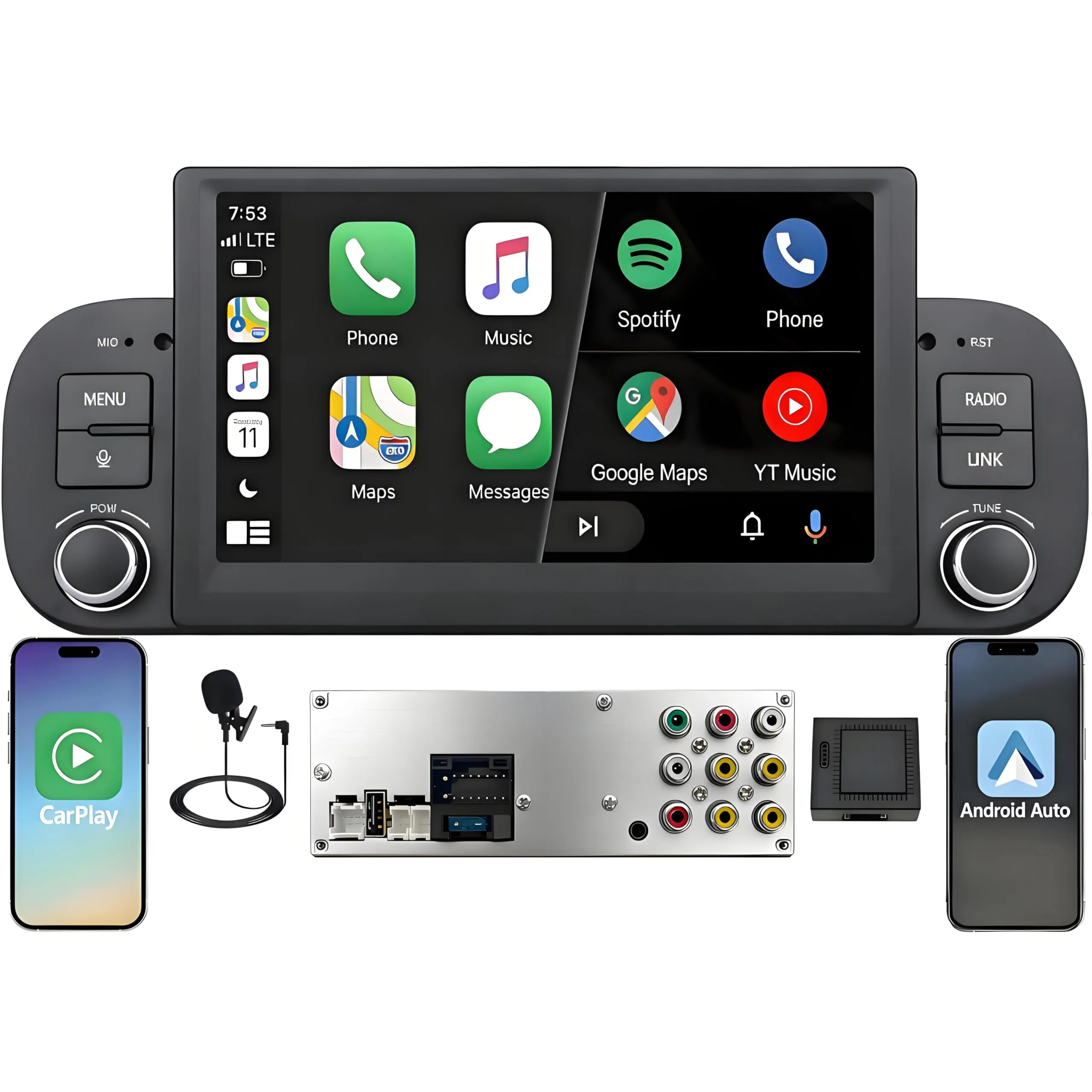 Schermo Autoradio CarPlay wireless per FIAT Panda 2013-2020 1 DIN Bluetooth - immagine 1