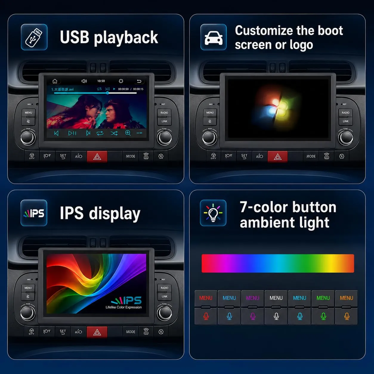 Schermo Autoradio CarPlay wireless per FIAT Panda 2013-2020 1 DIN Bluetooth - immagine 7