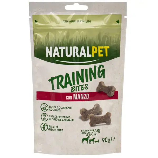 NaturalPet Training Bites snack per cani Grain Free 90 gr Manzo - immagine 1