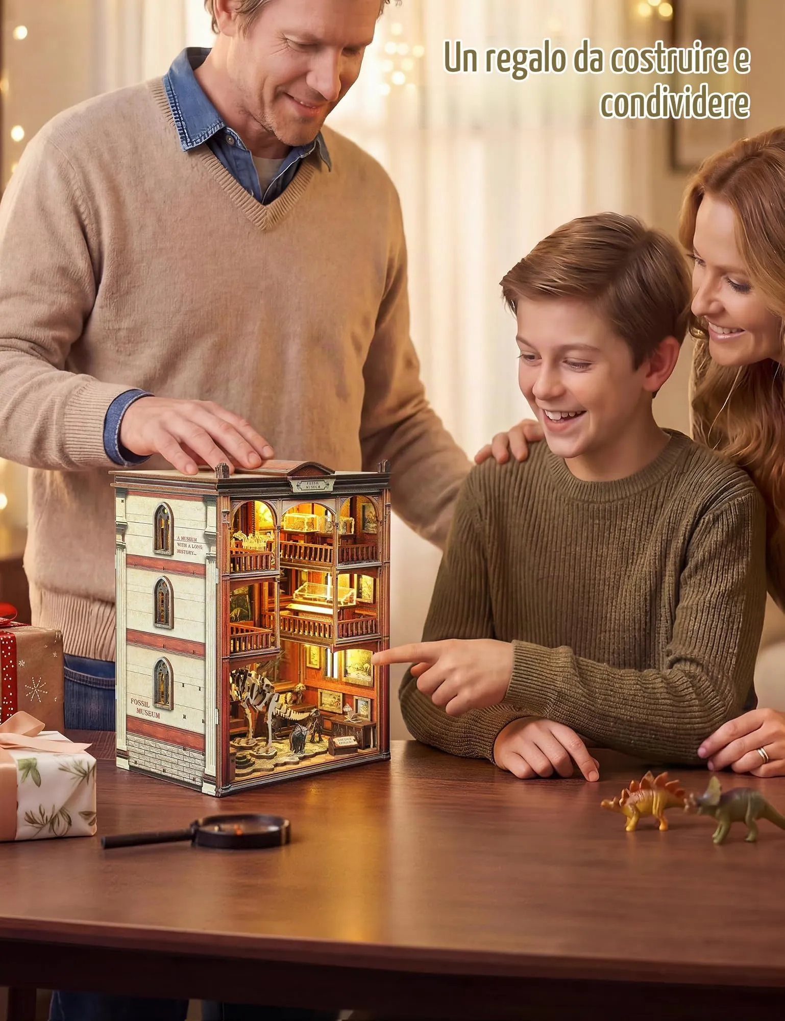 Besserite Book Nook Kit con Fossili Dinosauri e Luci LED, Puzzle 3D Legno Libreria, Kit Modellismo Legno per Adulti, Diorama Miniatura Fai da te – Regalo e Decorazioni Libreria - immagine 8