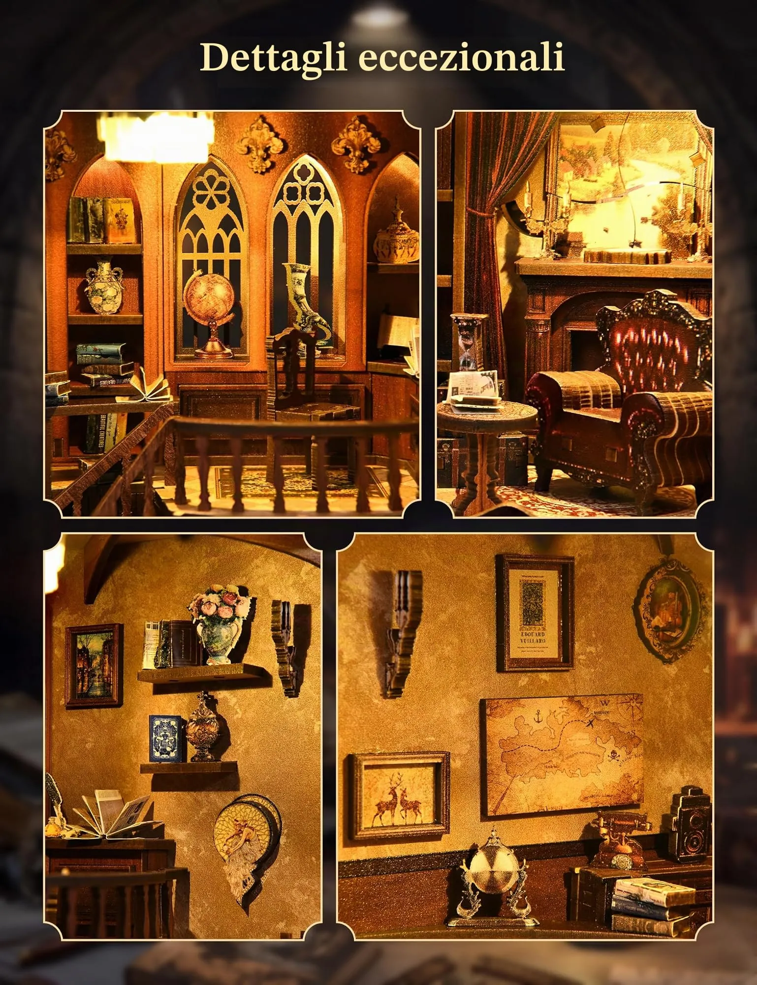 Besserite Book Nook Kit Fai da Te con Segreto Nascosto – Libreria Vintage Miniatura con Luci LED, Puzzle in Legno 3D, Decorazione per Libreria e Idea Regalo per Adulti - immagine 5
