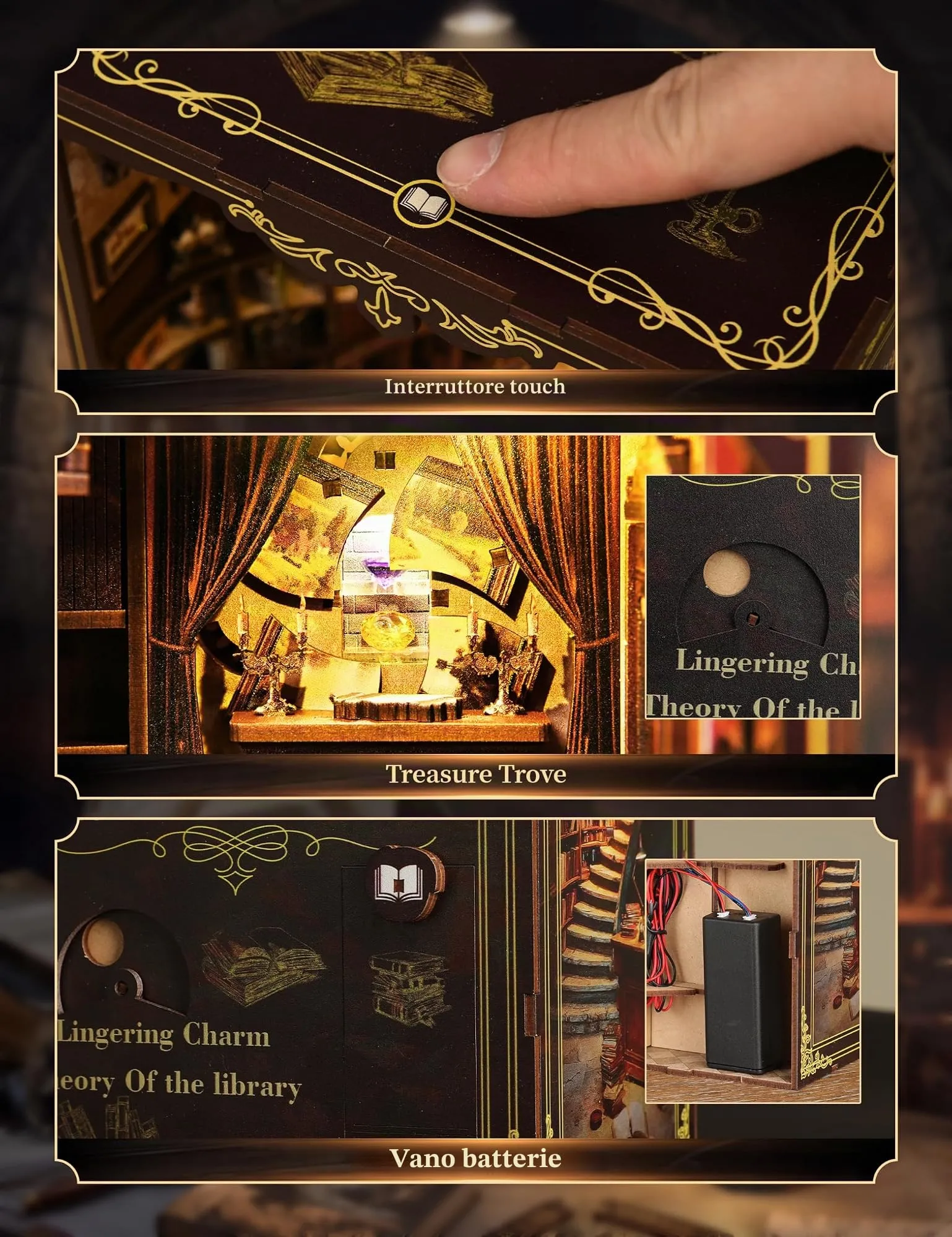 Besserite Book Nook Kit Fai da Te con Segreto Nascosto – Libreria Vintage Miniatura con Luci LED, Puzzle in Legno 3D, Decorazione per Libreria e Idea Regalo per Adulti - immagine 8