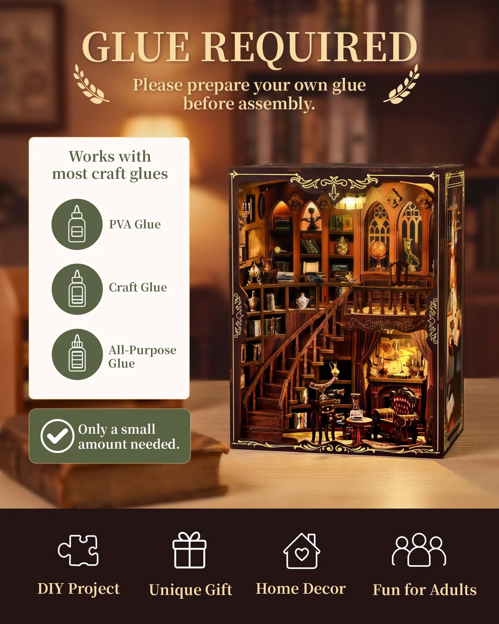 Besserite Book Nook Kit Fai da Te con Segreto Nascosto – Libreria Vintage Miniatura con Luci LED, Puzzle in Legno 3D, Decorazione per Libreria e Idea Regalo per Adulti - immagine 9