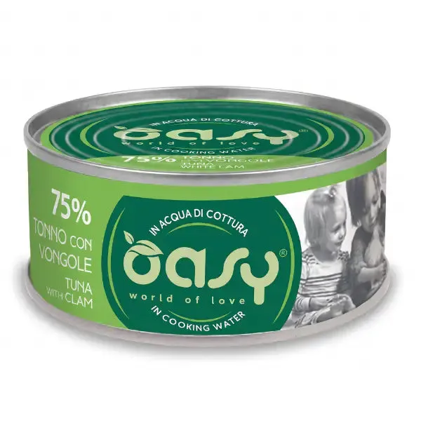 Oasy More Love Cat Adult Lattine in acqua di cottura 70 gr Tonno e vongole - confezione da 24 pezzi - Cibo umido per gatti - immagine 1