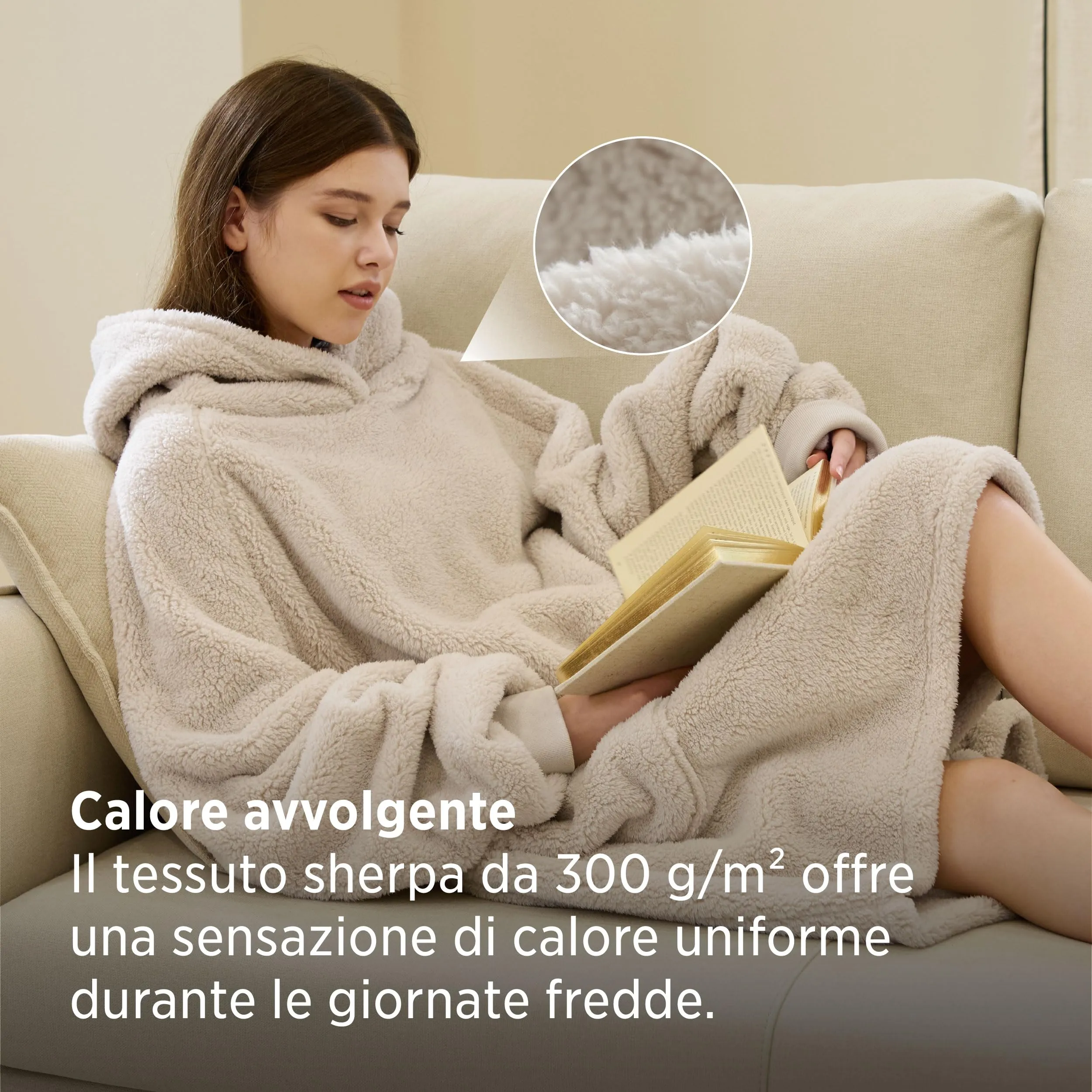 Bedsure Coperta con Cappuccio e Maniche Regalo Beige - 95x85cm - immagine 3