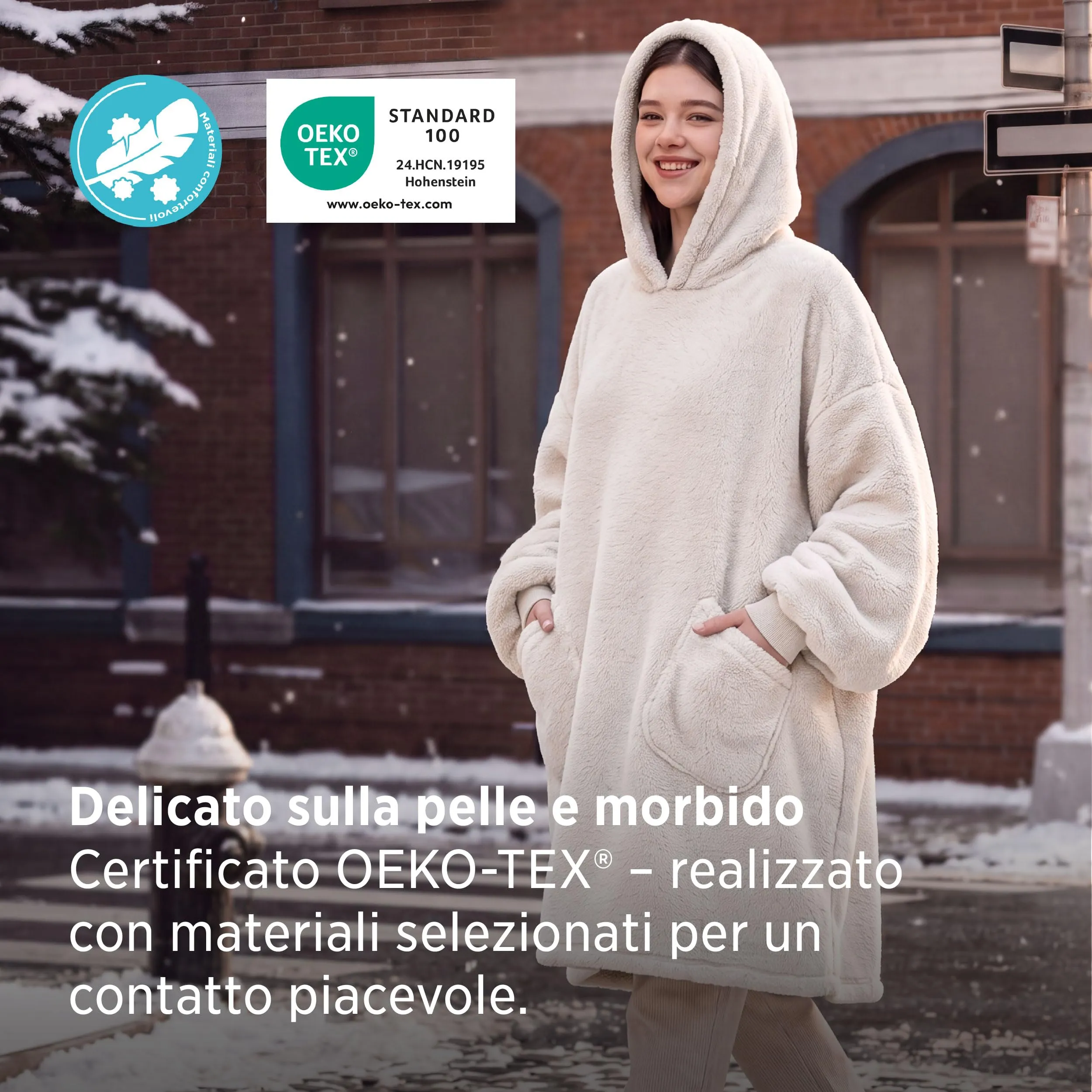 Bedsure Coperta con Cappuccio e Maniche Regalo Beige - 107x90cm - immagine 2