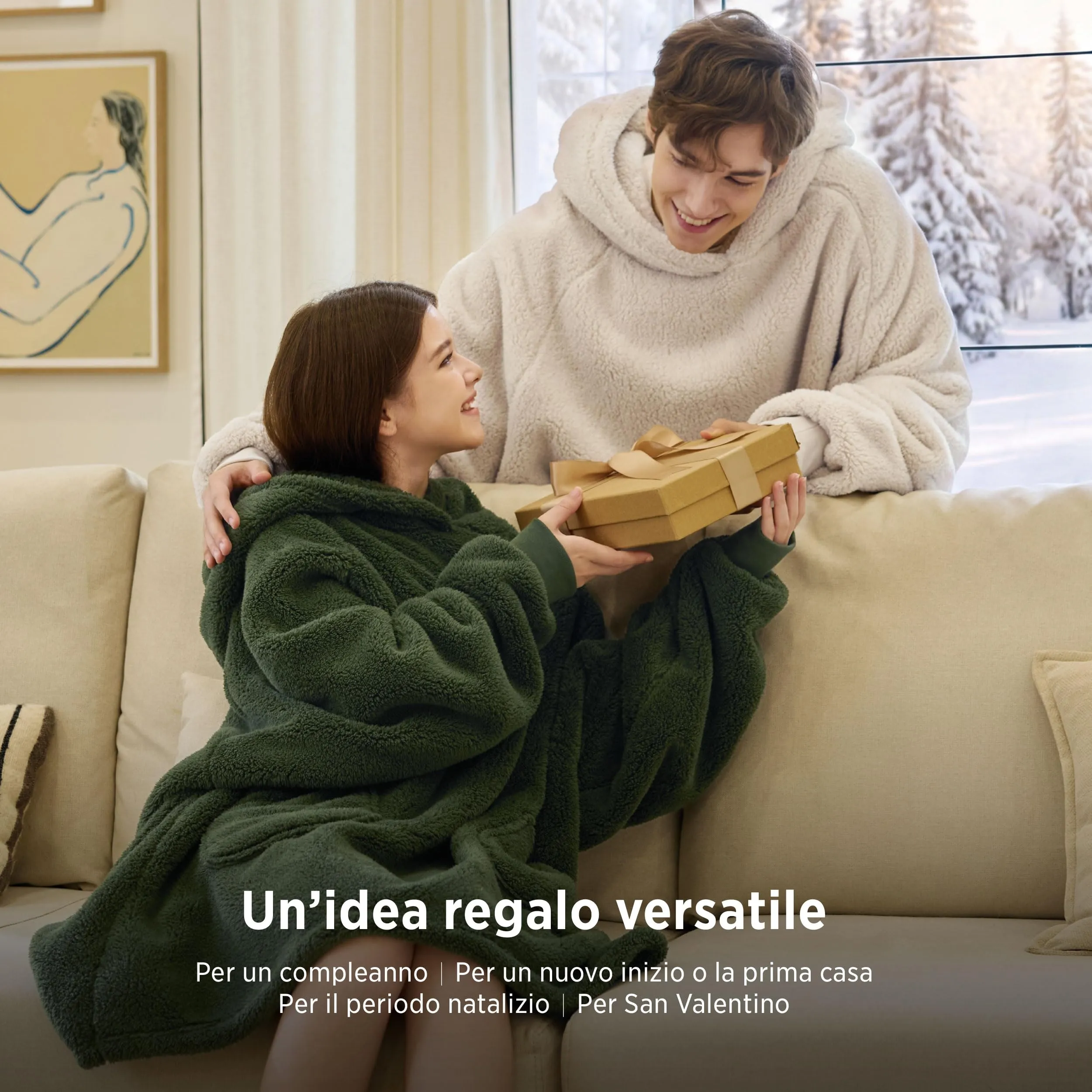 Bedsure Coperta con Cappuccio e Maniche Regalo Beige - 107x90cm - immagine 5