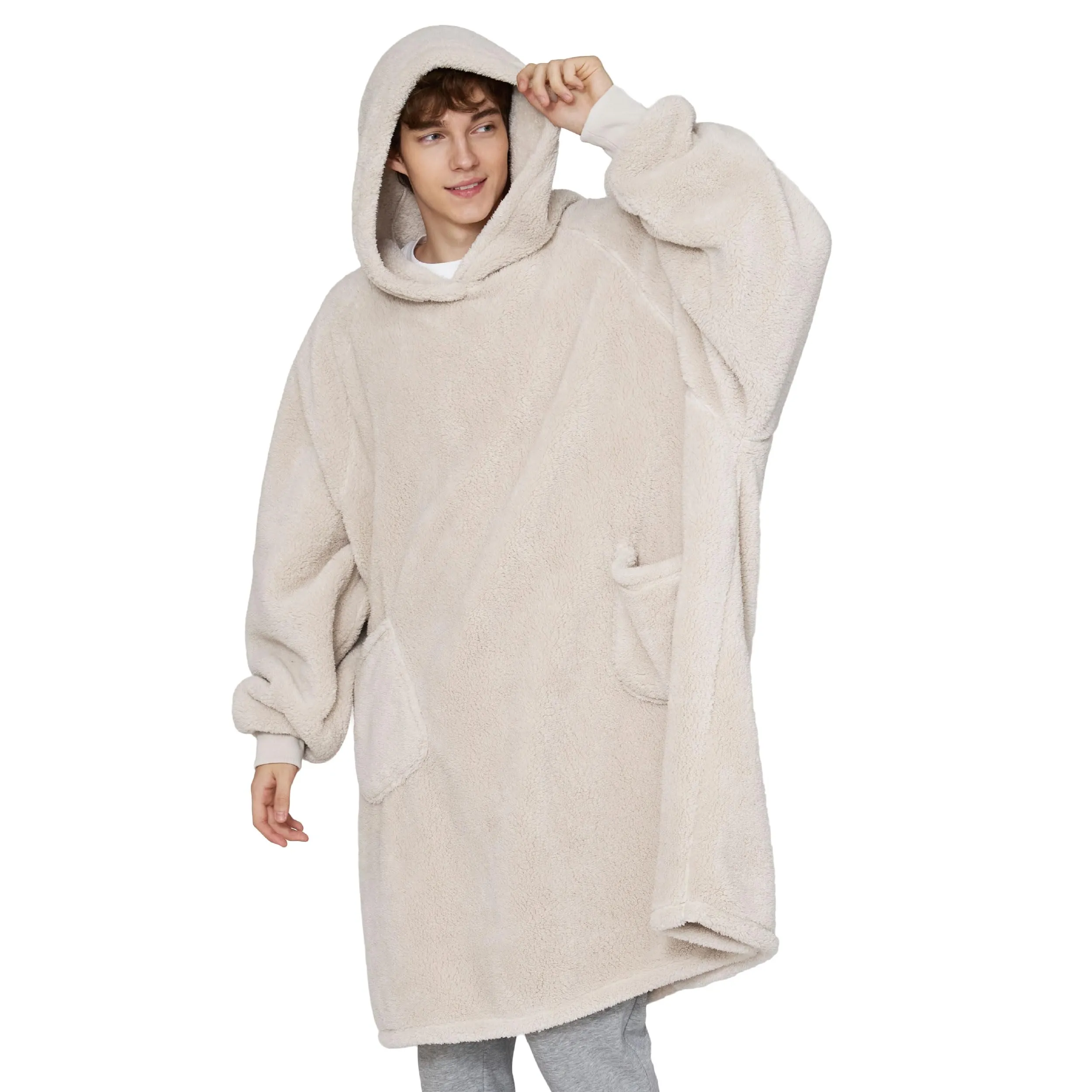Bedsure Coperta con Cappuccio e Maniche Regalo Beige - 107x90cm - immagine 8