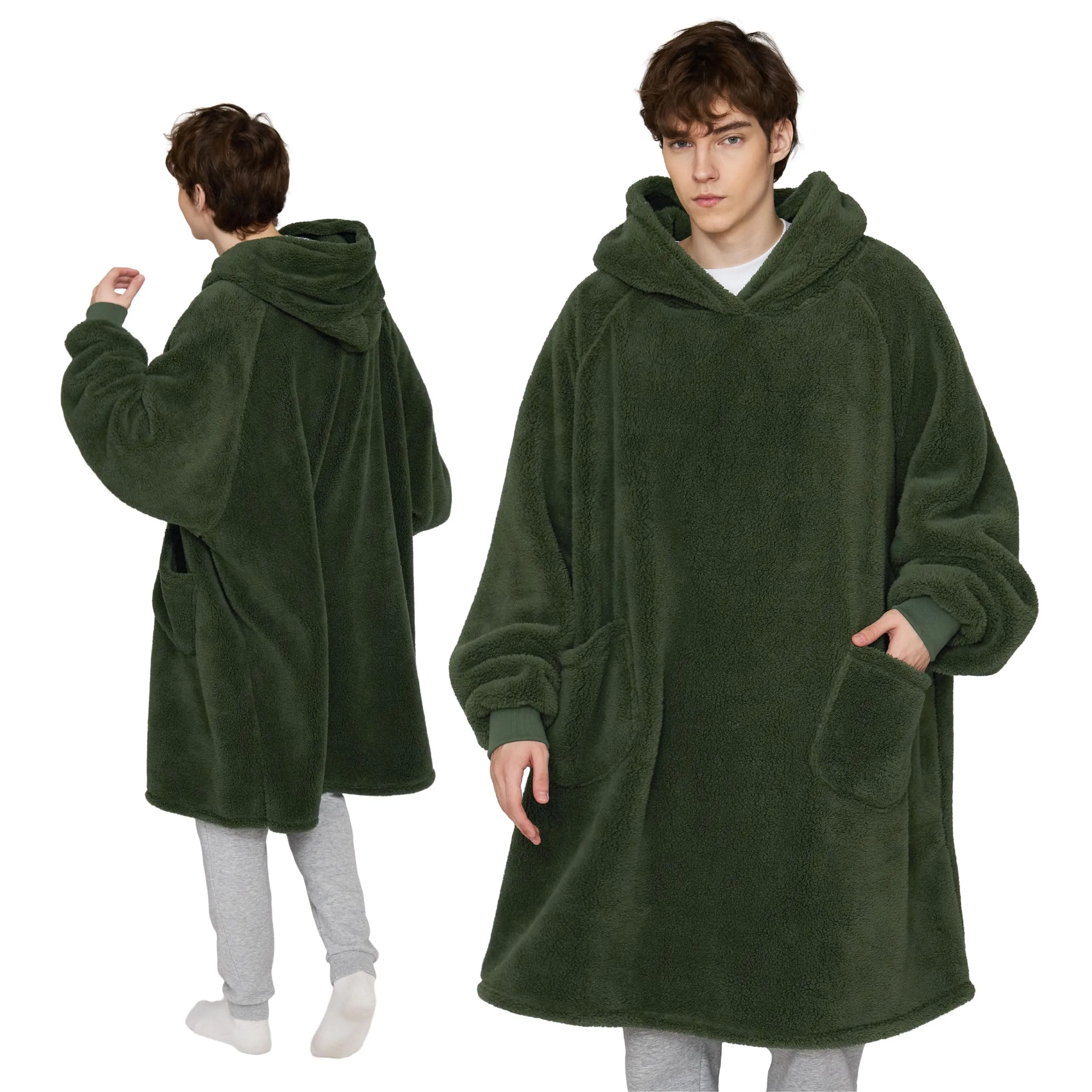 Bedsure Coperta con Cappuccio e Maniche Regalo Verde scuro - 107x90cm - immagine 1