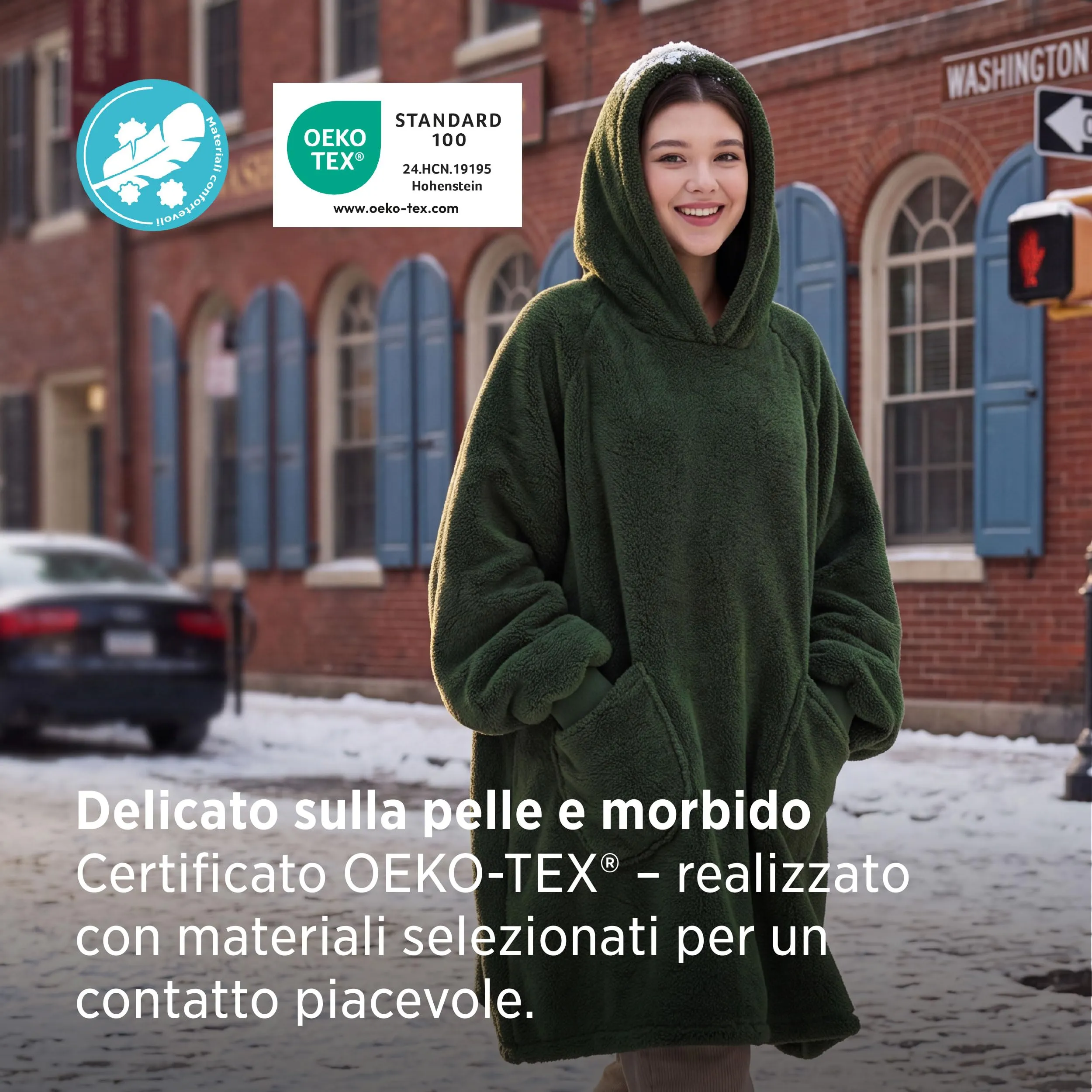Bedsure Coperta con Cappuccio e Maniche Regalo Verde scuro - 107x90cm - immagine 2