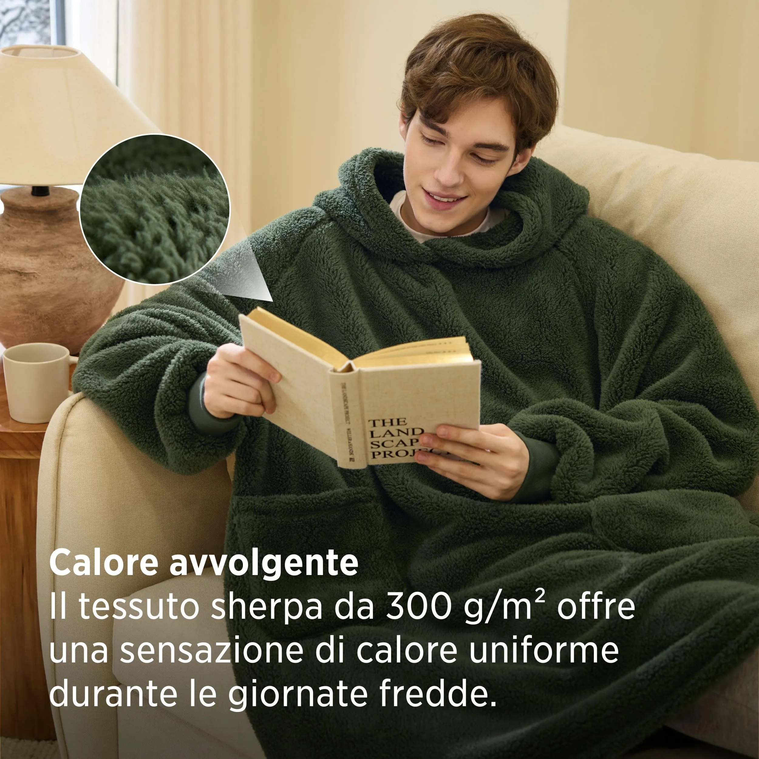 Bedsure Coperta con Cappuccio e Maniche Regalo Verde scuro - 107x90cm - immagine 3