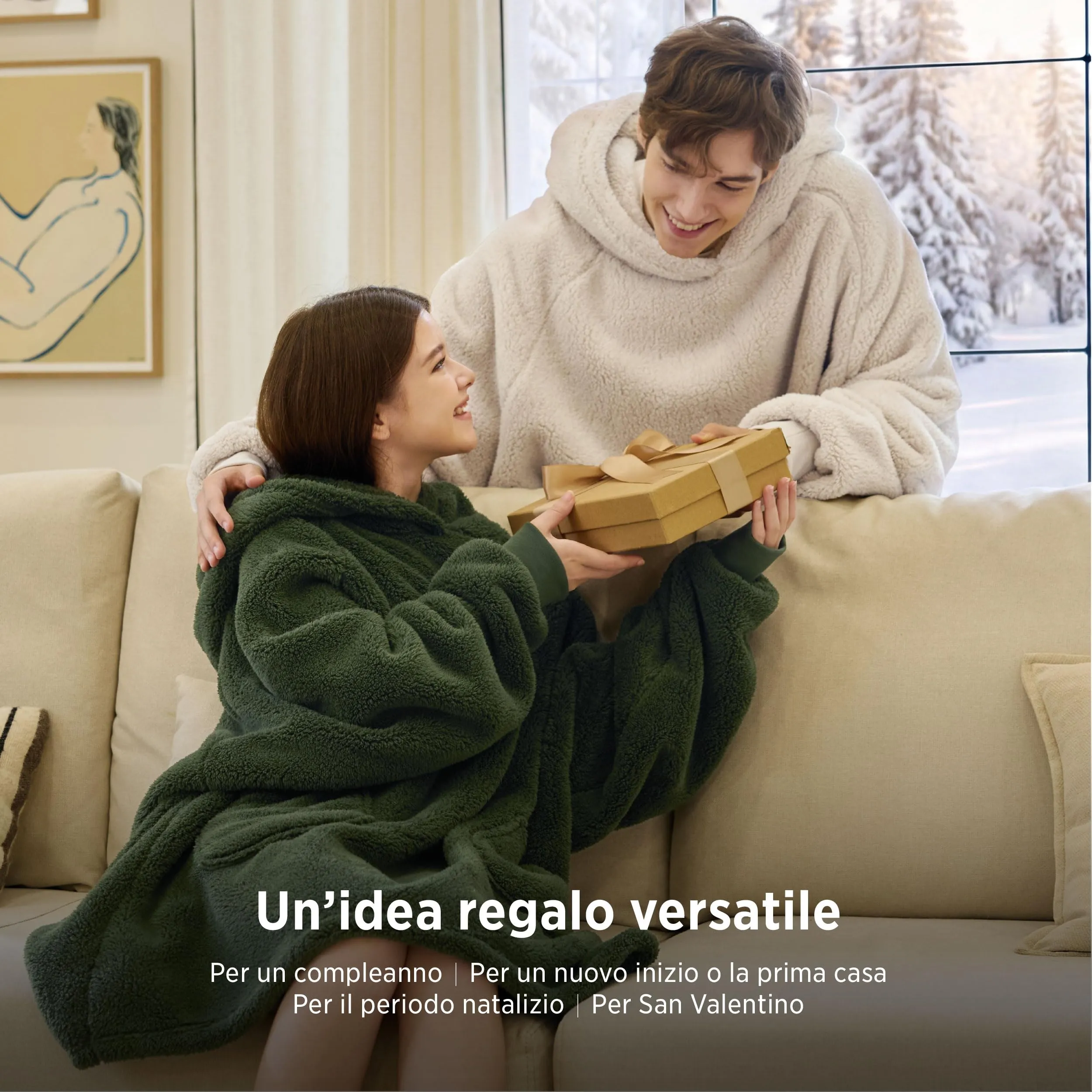 Bedsure Coperta con Cappuccio e Maniche Regalo Verde scuro - 107x90cm - immagine 5