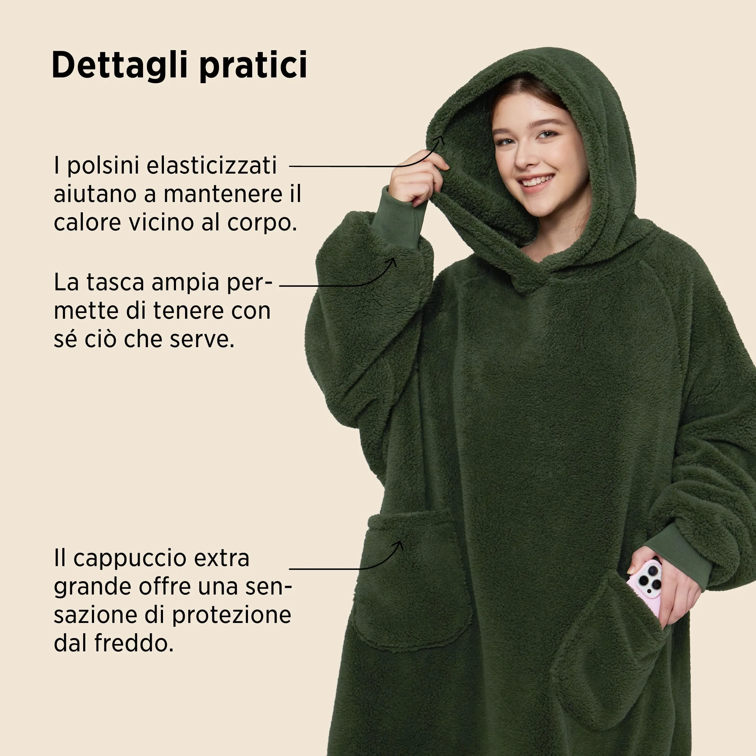 Bedsure Coperta con Cappuccio e Maniche Regalo Verde scuro - 107x90cm - immagine 6