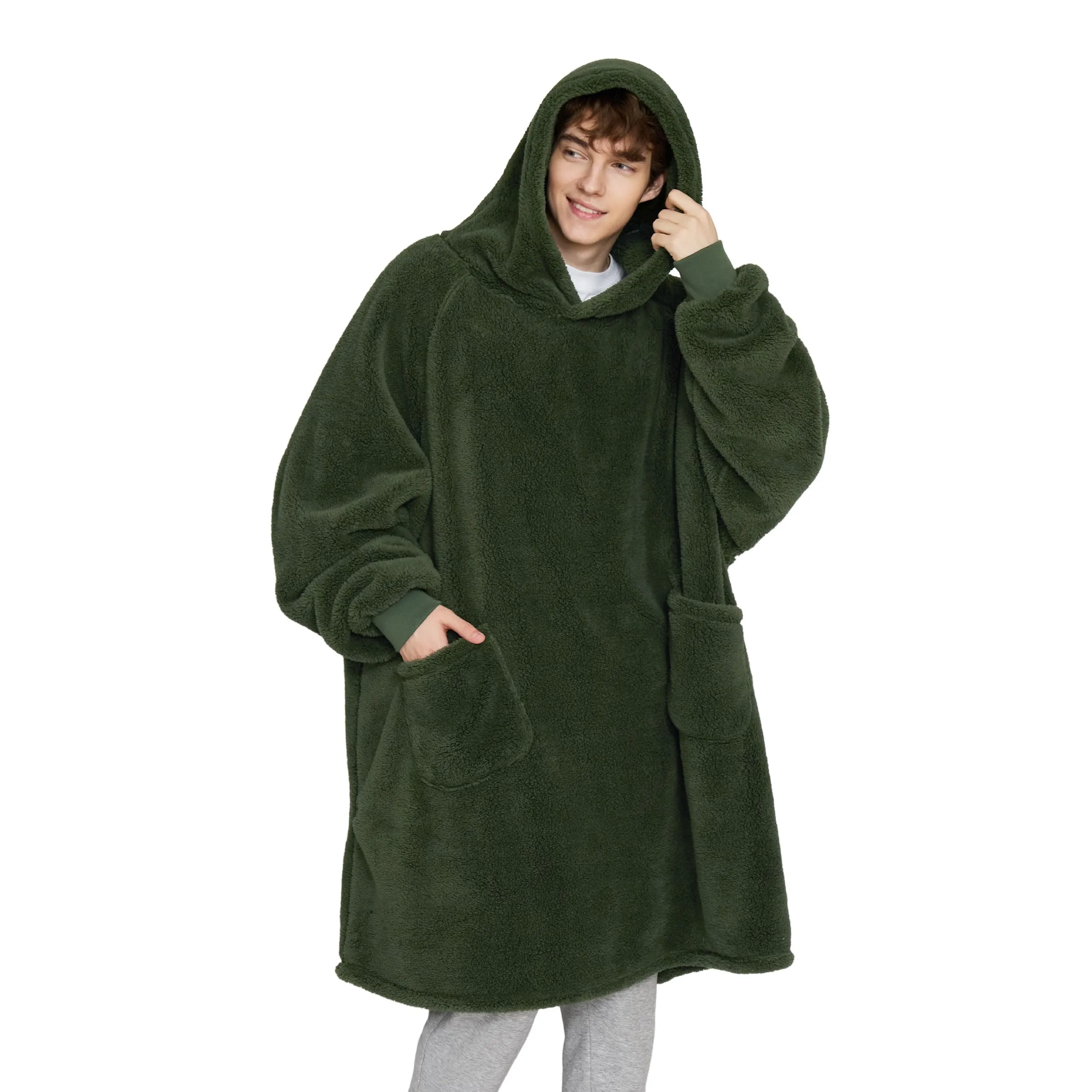 Bedsure Coperta con Cappuccio e Maniche Regalo Verde scuro - 107x90cm - immagine 8
