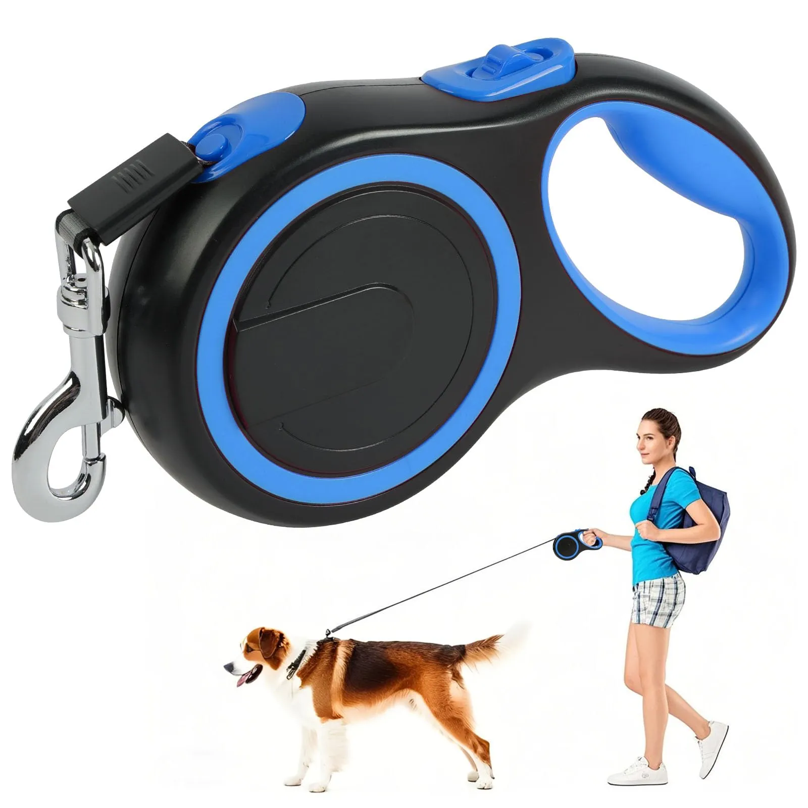 Aomig Guinzaglio per Cani Allungabile, Cani Guinzaglio con Sistema di Guida e Frenata a 360°, Lunghezza Estensibile 8 m(Fino a 50 kg), Guinzaglio Flessibile per Addestramento e Passeggiate Blu - immagine 1