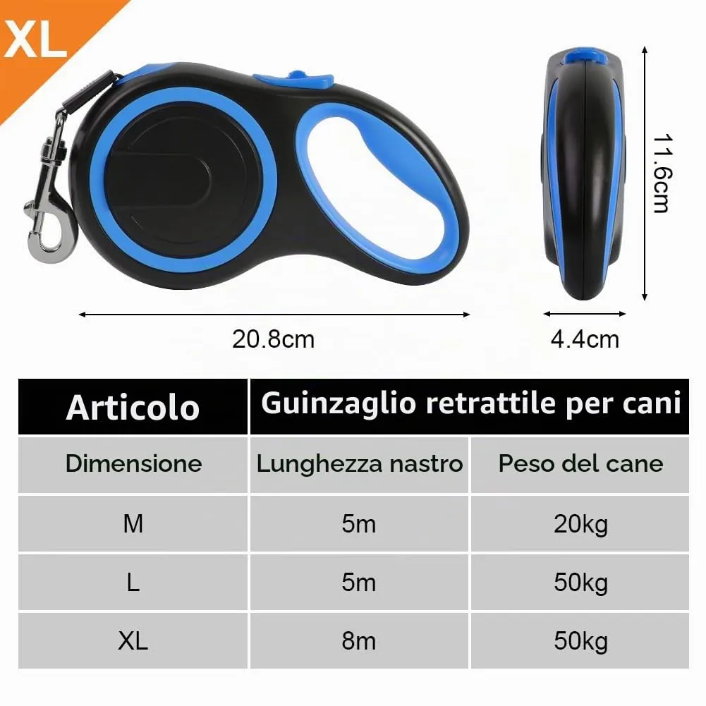 Aomig Guinzaglio per Cani Allungabile, Cani Guinzaglio con Sistema di Guida e Frenata a 360°, Lunghezza Estensibile 8 m(Fino a 50 kg), Guinzaglio Flessibile per Addestramento e Passeggiate Blu - immagine 2