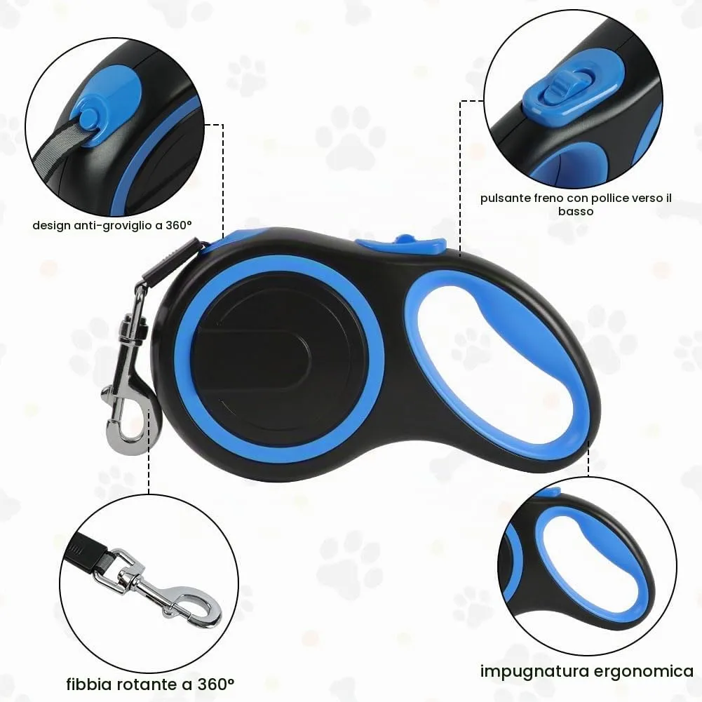 Aomig Guinzaglio per Cani Allungabile, Cani Guinzaglio con Sistema di Guida e Frenata a 360°, Lunghezza Estensibile 8 m(Fino a 50 kg), Guinzaglio Flessibile per Addestramento e Passeggiate Blu - immagine 3