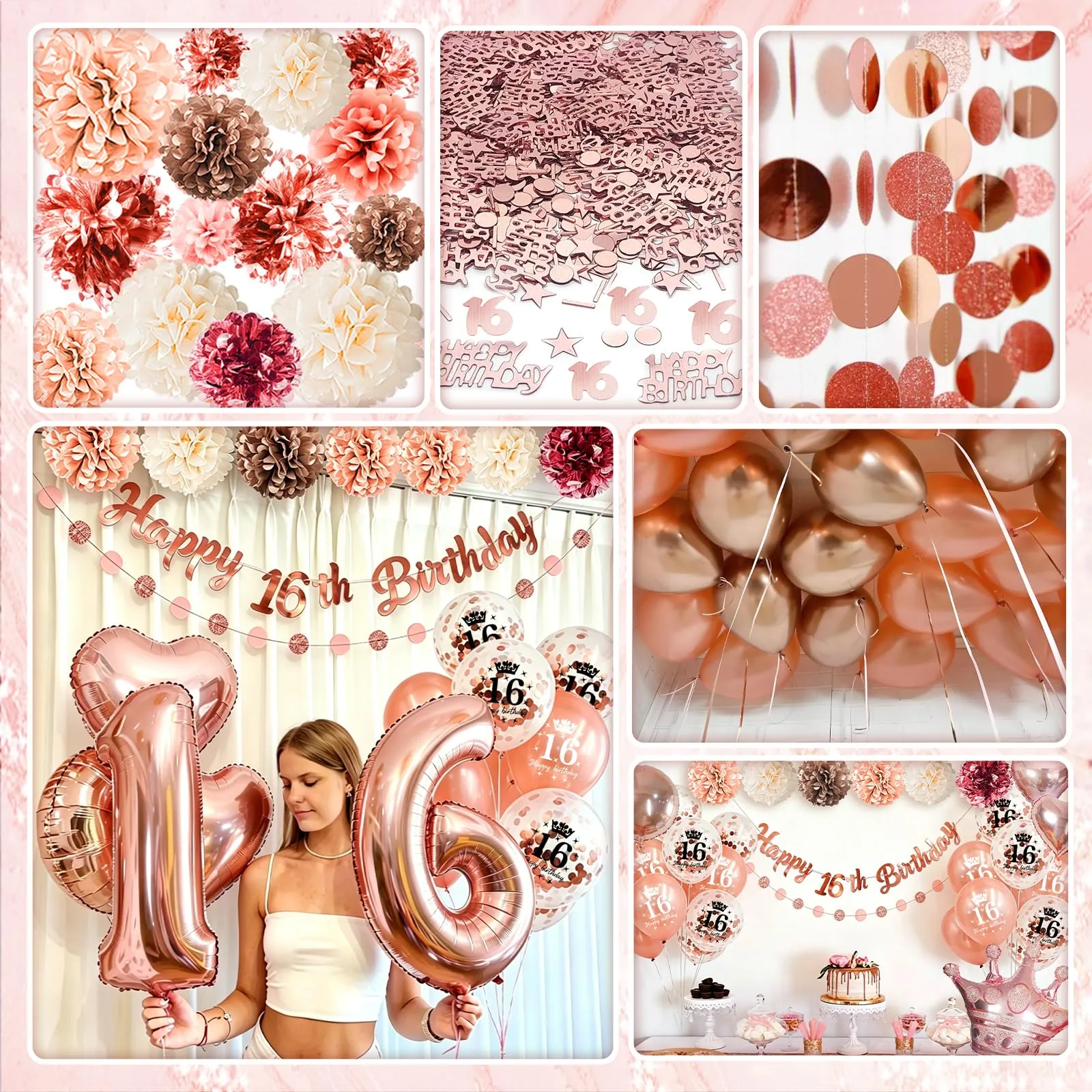 Decorazioni Compleanno 16 Anni Ragazza,Palloncini 16 Anni Compleanno - immagine 3