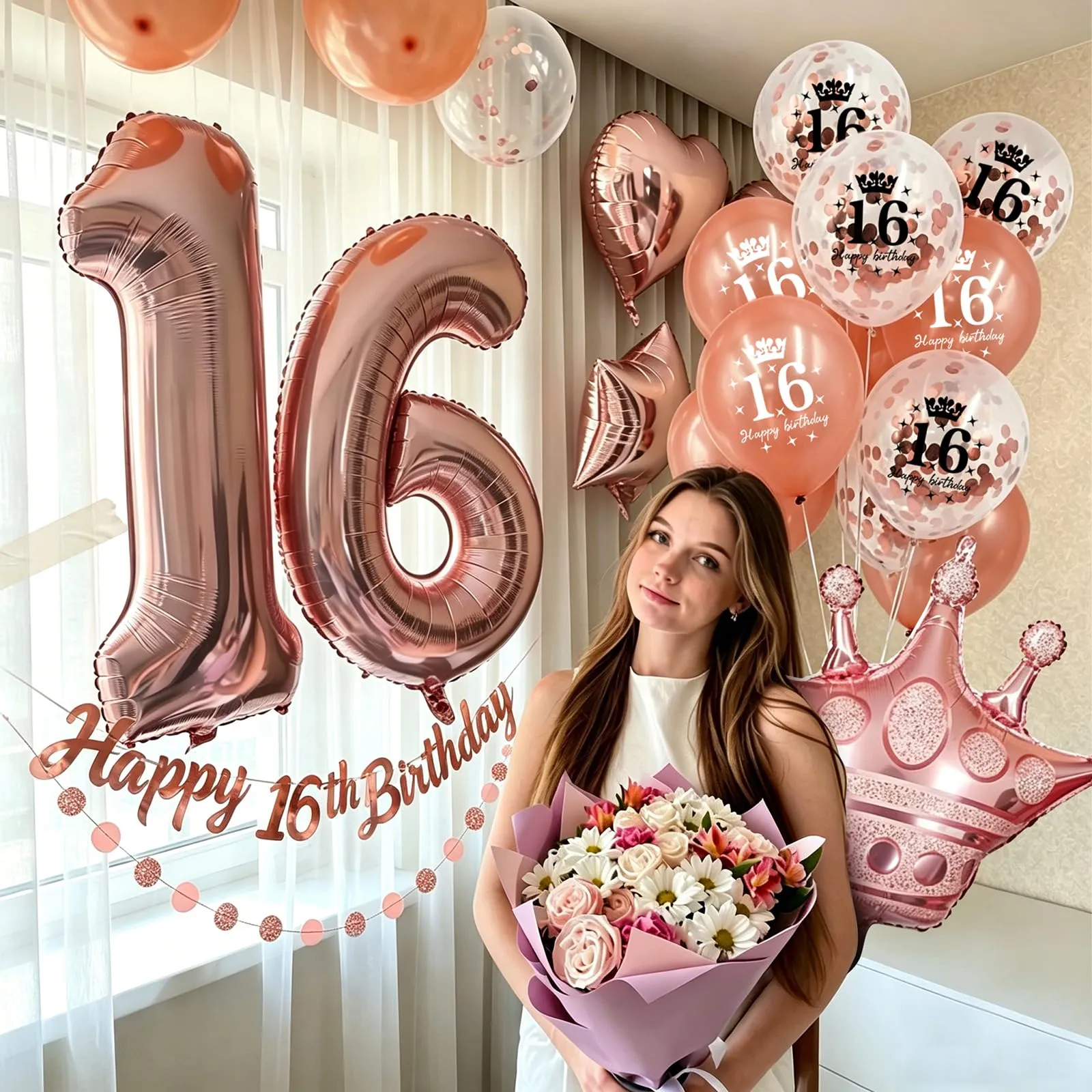 Decorazioni Compleanno 16 Anni Ragazza,Palloncini 16 Anni Compleanno - immagine 4