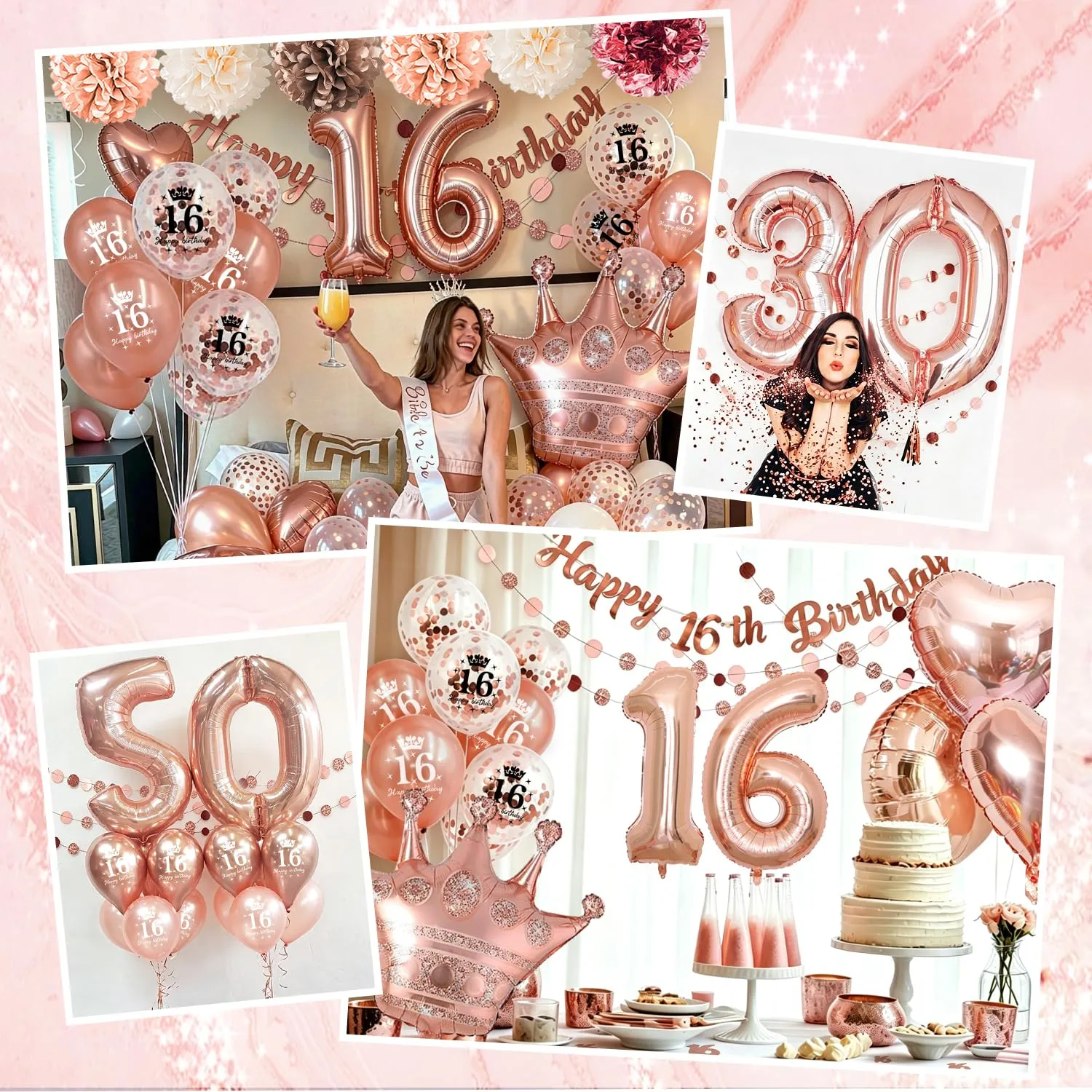 Decorazioni Compleanno 16 Anni Ragazza,Palloncini 16 Anni Compleanno - immagine 7