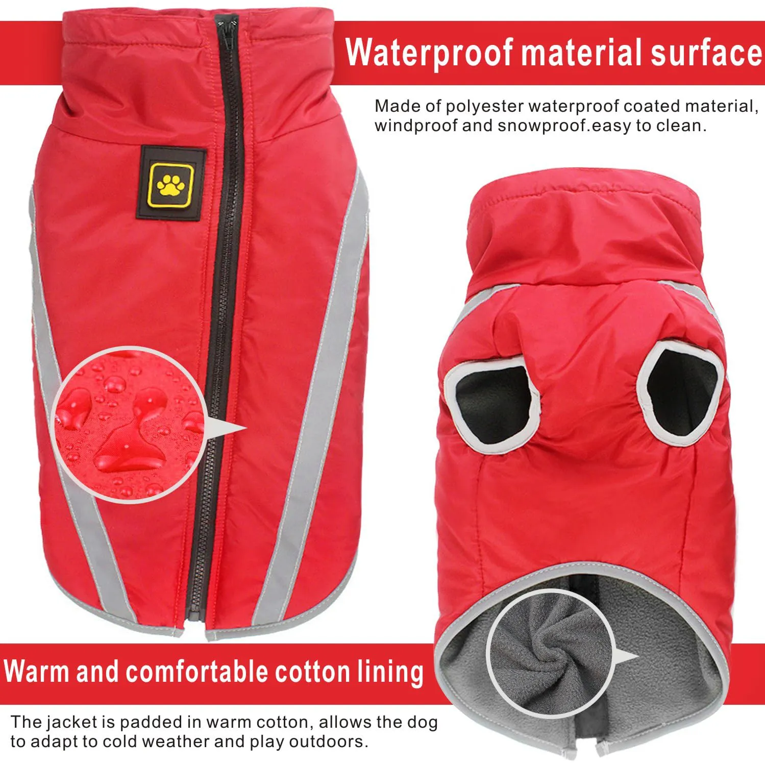 Idepet Cappotto per cani impermeabile Giacca invernale calda, Giacca per cani antivento Abbigliamento per cani Completo per cani di taglia piccola di taglia media con foro per imbracatura XL-6XL - immagine 4