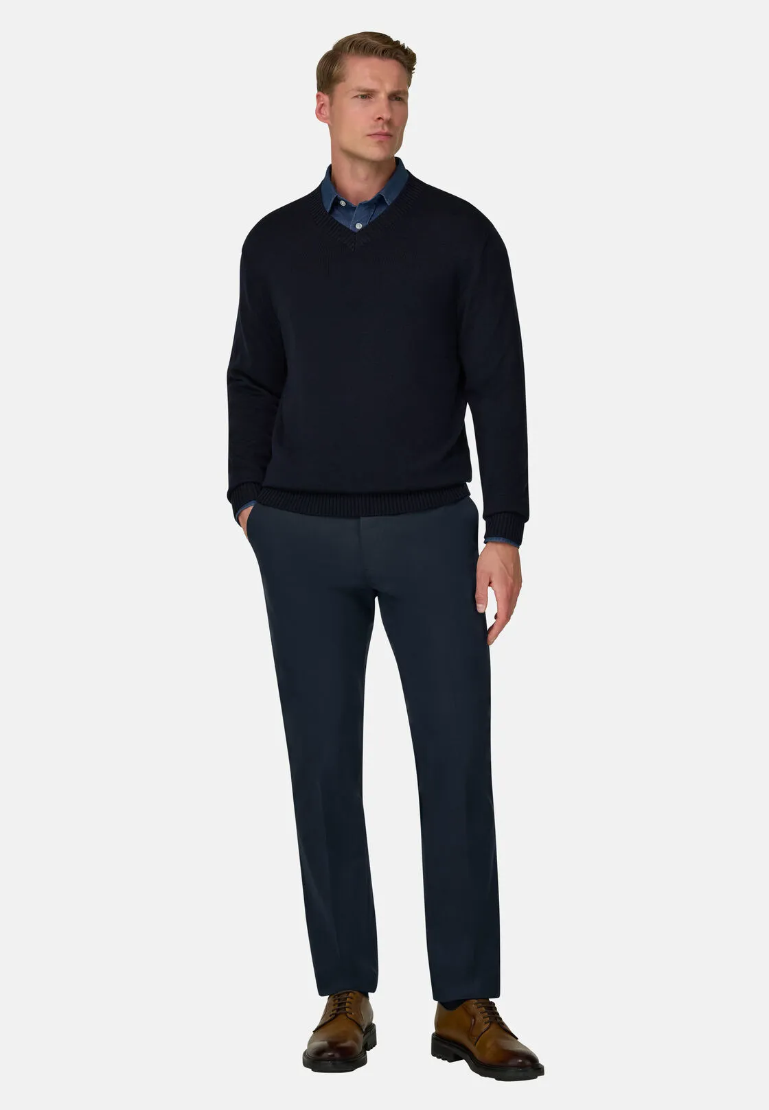 Boggi, Pantaloni In Cotone Tencel® Modal Elasticizzato, Uomo, Navy, Taglia: 38 - immagine 2