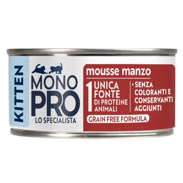 Monopro lo specialista Kitten grain Free Mousse 85 gr Manzo - confezione da 6 pezzi - immagine 1