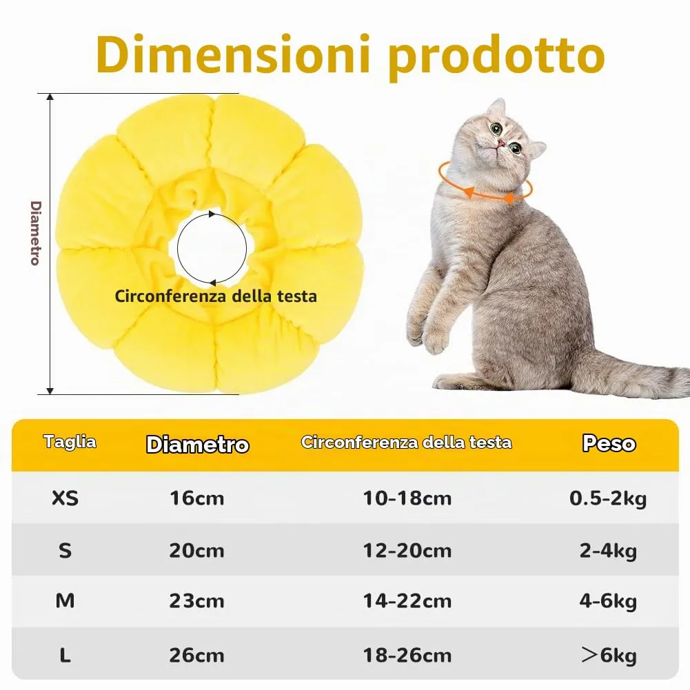 Adiwo Collare Elisabettiano Gatto, Collare Protettivo Gatto, Regolabile, Morbido e Comodo, Protettivo Dopo Chirurgia, Anti-morso per Animali Domestici Dopo l'Intervento Chirurgico,Girasole Carino (XS) - immagine 2