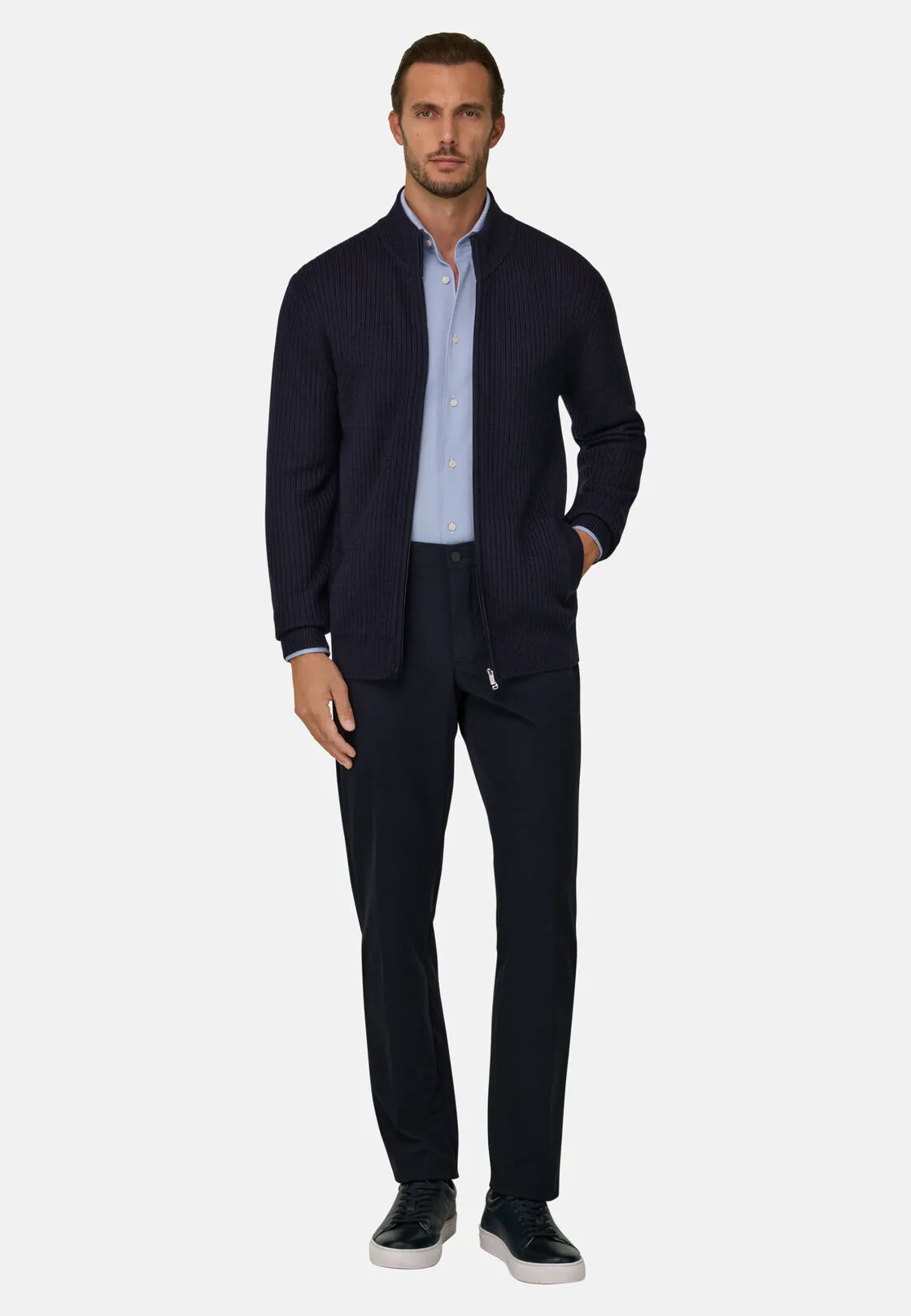 Boggi, Maglia Full Zip In Lana Merino, Uomo, Navy, Taglia: L - immagine 2