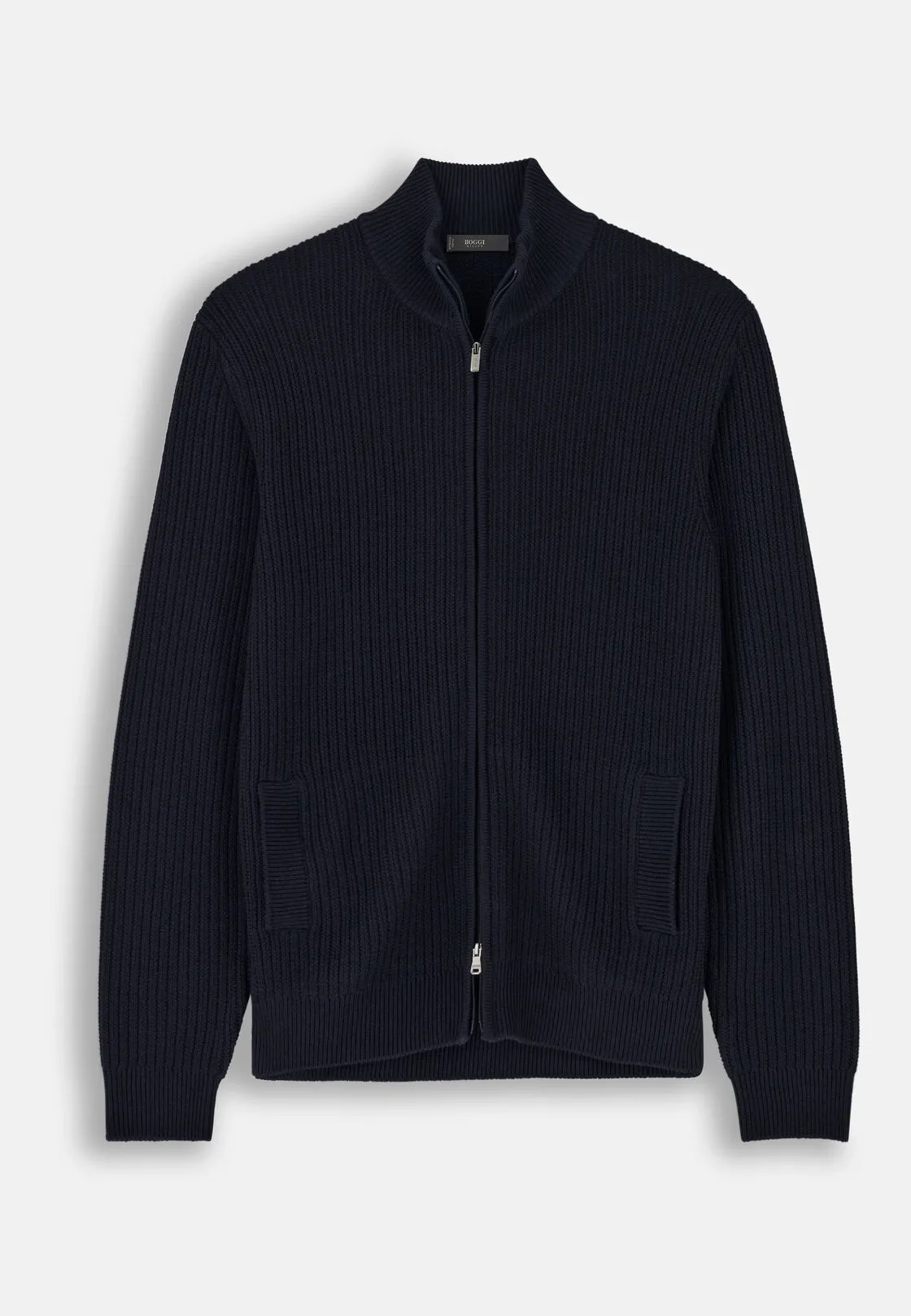 Boggi, Maglia Full Zip In Lana Merino, Uomo, Navy, Taglia: M - immagine 5