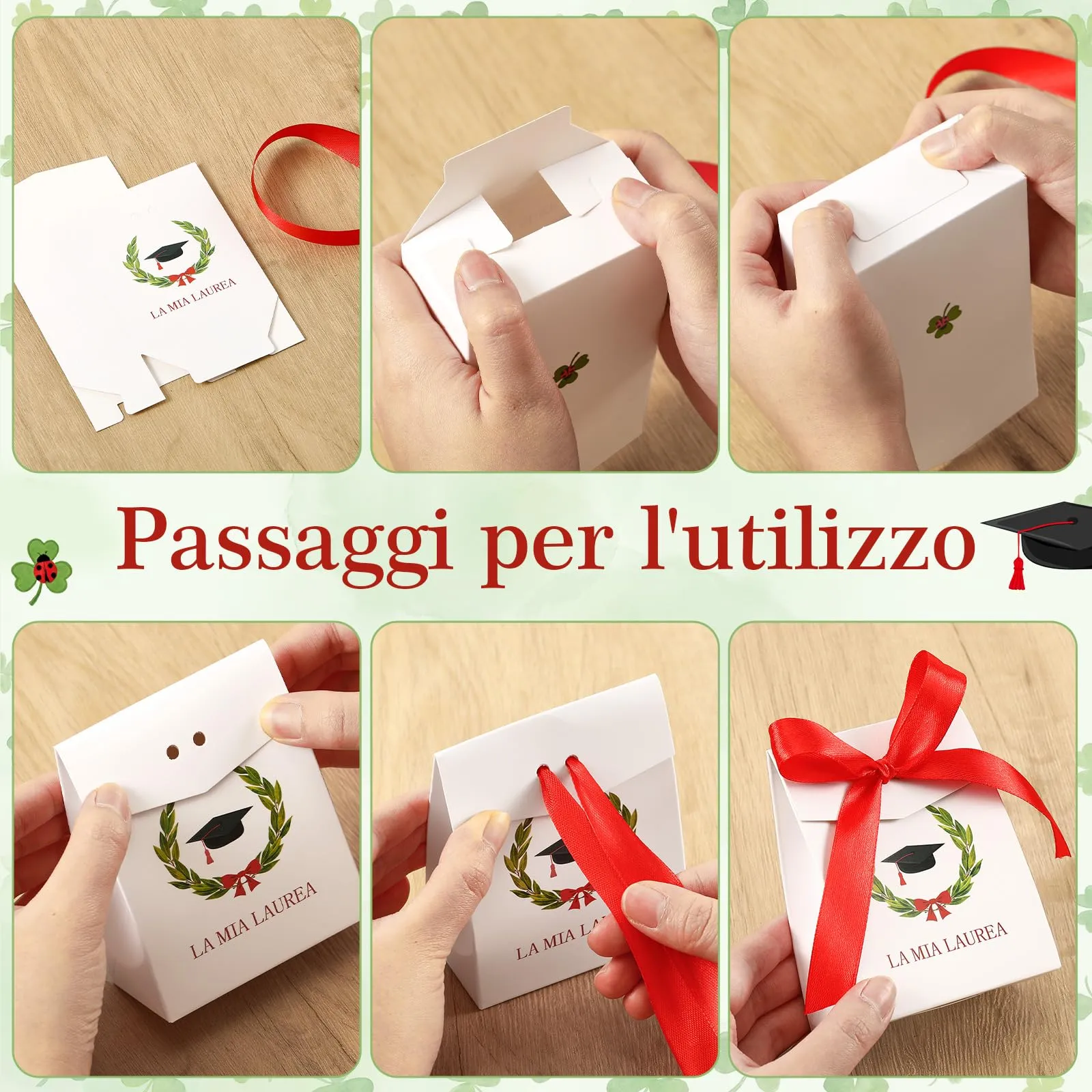 BBTO 50 Set Bomboniere Laurea con Scatoline Portachiavi Bigliettini, Gufo - immagine 5