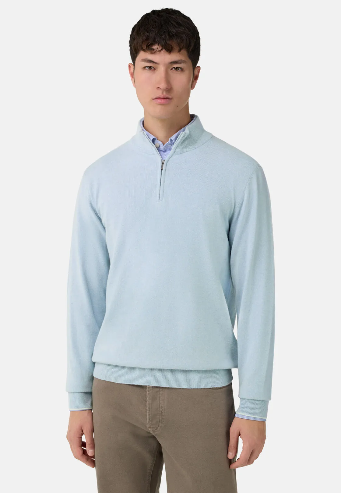 Boggi, Maglia Mezza Zip In Misto Cashmere, Uomo, Azzurro, Taglia: L - immagine 1