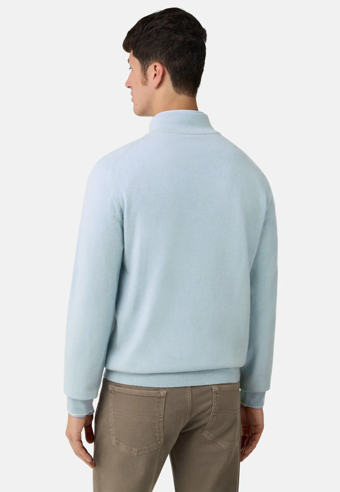 Boggi, Maglia Mezza Zip In Misto Cashmere, Uomo, Azzurro, Taglia: L - immagine 3