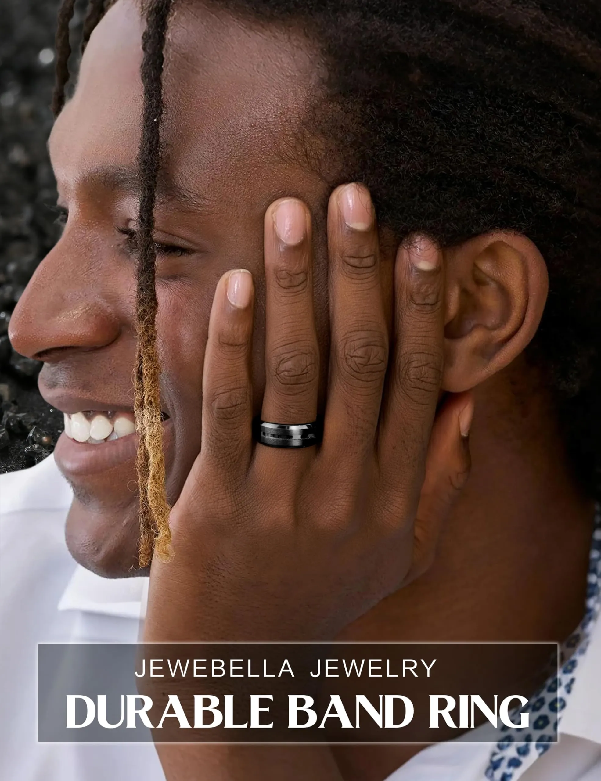 JeweBella 8MM Anello Uomo Acciaio Inossidabile Lucidatura Anelli Nuziale - immagine 4